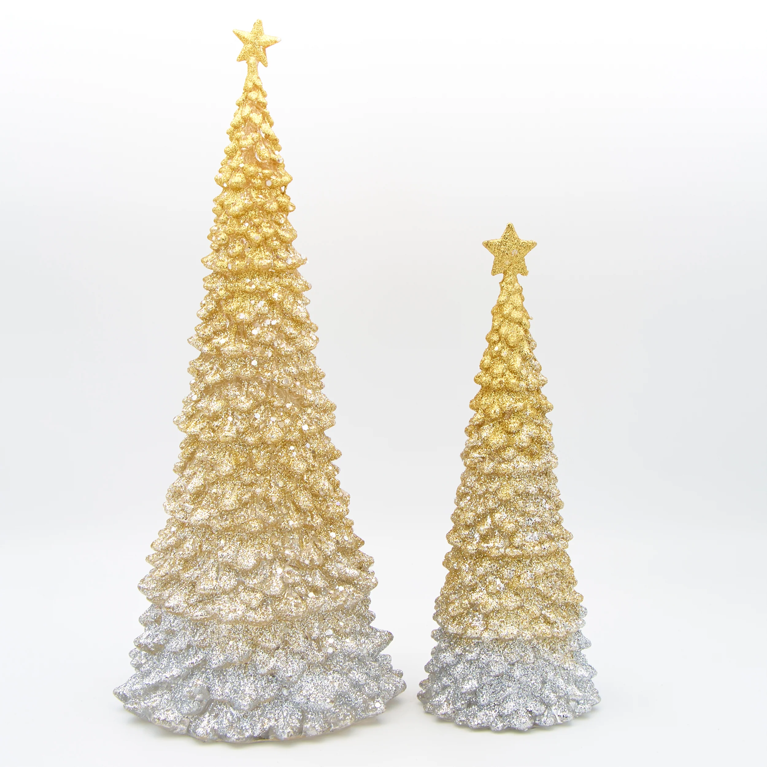 Lighted Gold Glitter Ombre Trees Set - Image 2