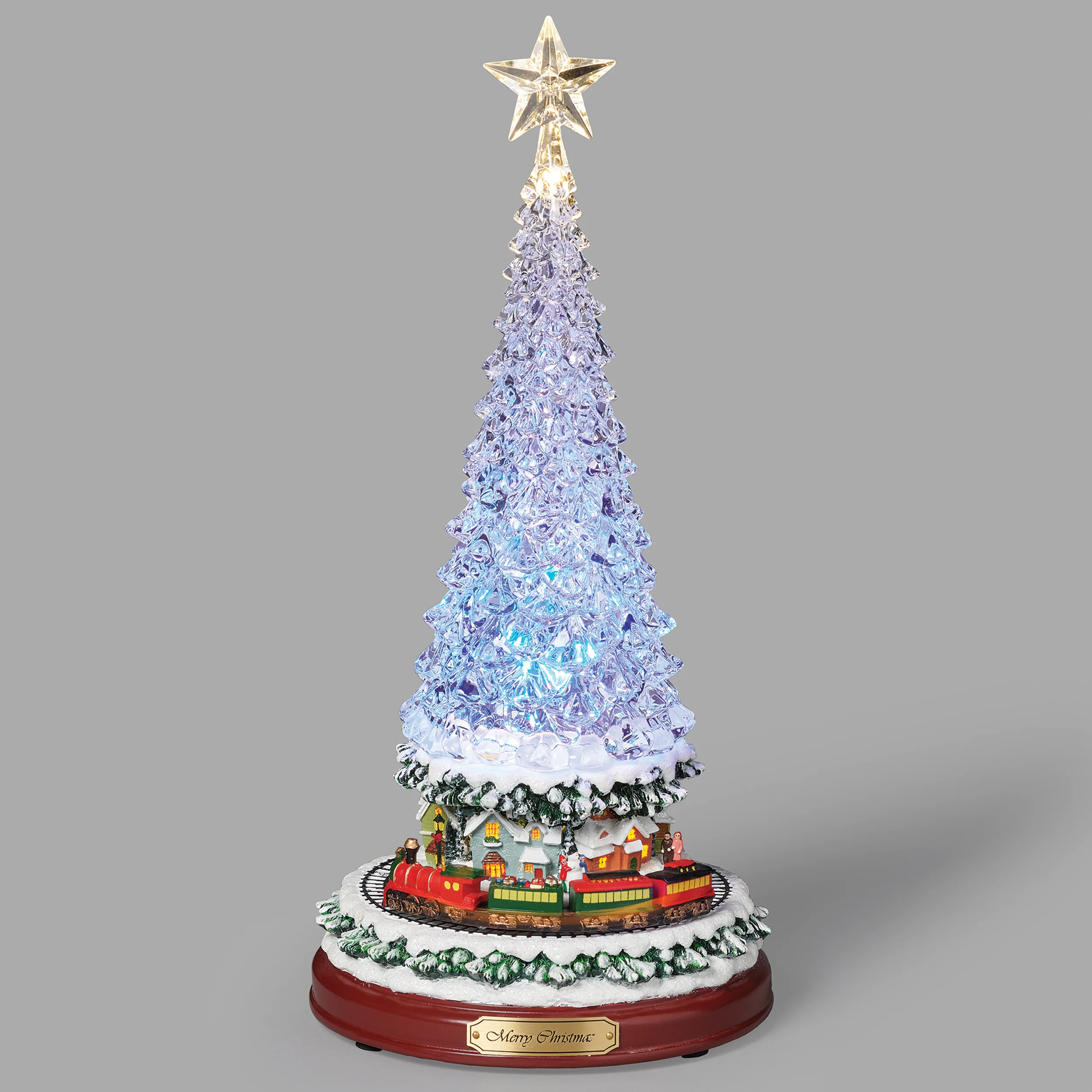 Amusements Glowing Crystal Christmas Tree with Musical Train Village Scene