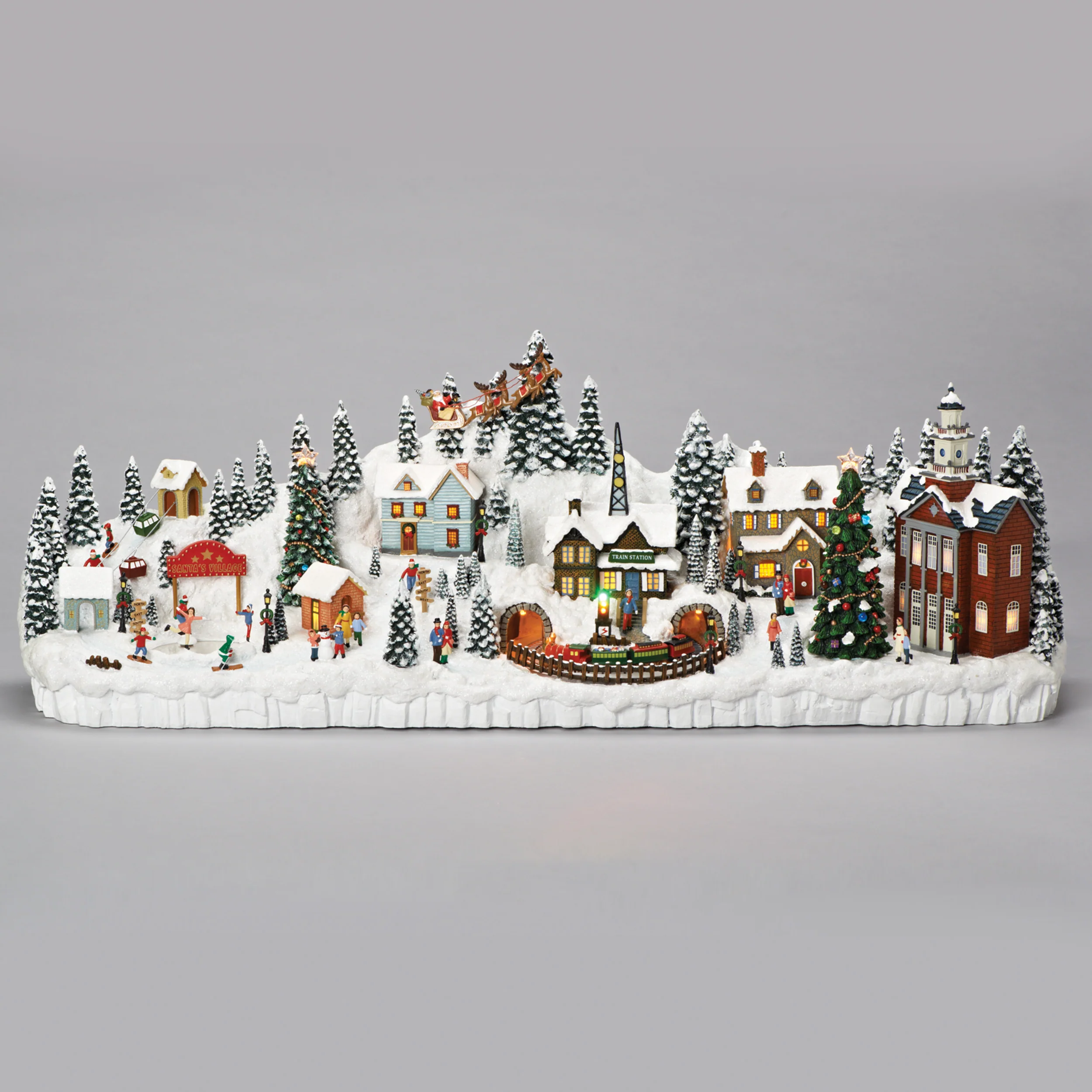 Amusements Christmas Village Display with Lighted Buildings & Moving Train