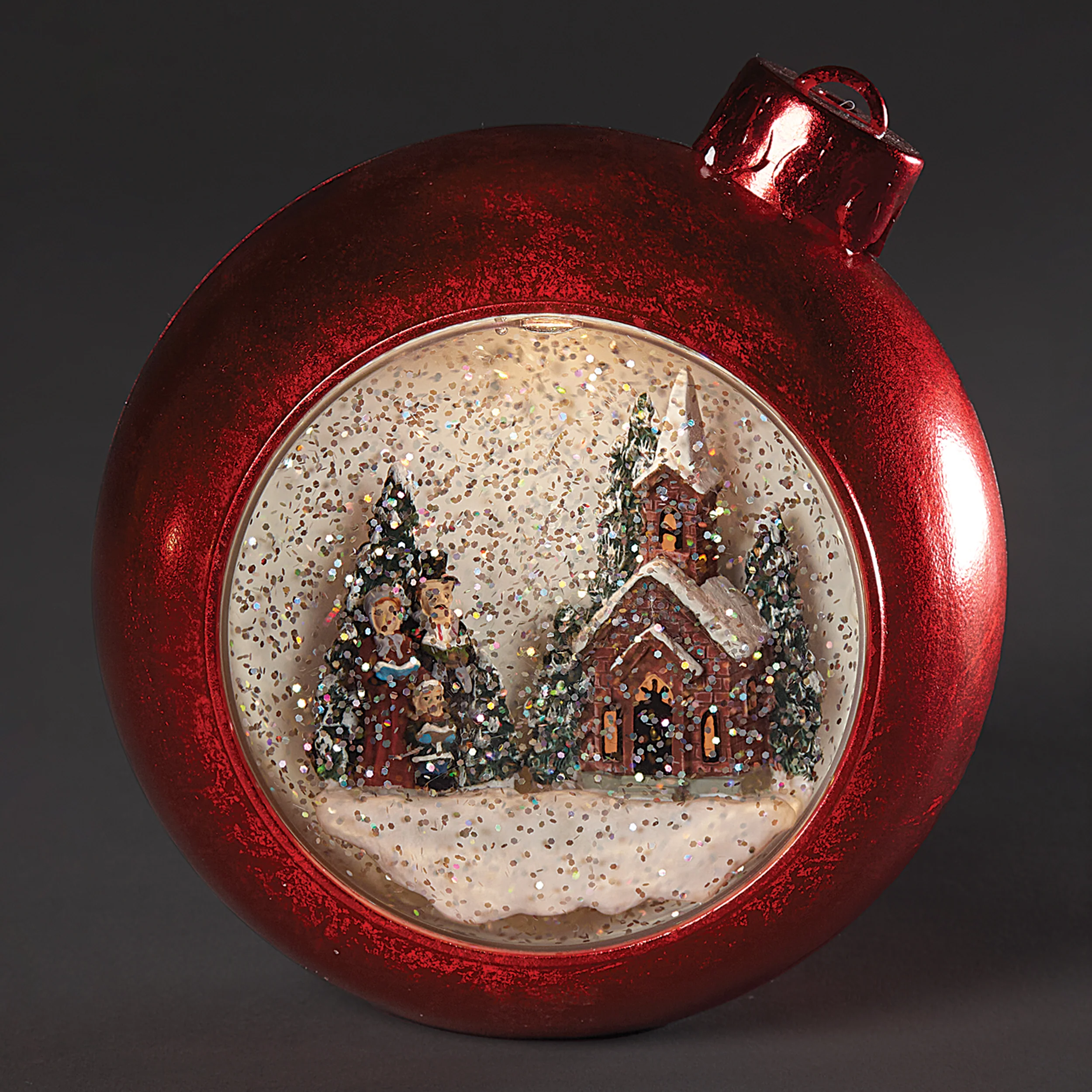 Confetti Lites Lighted Musical Red Ornament with Carolers & Church Scene