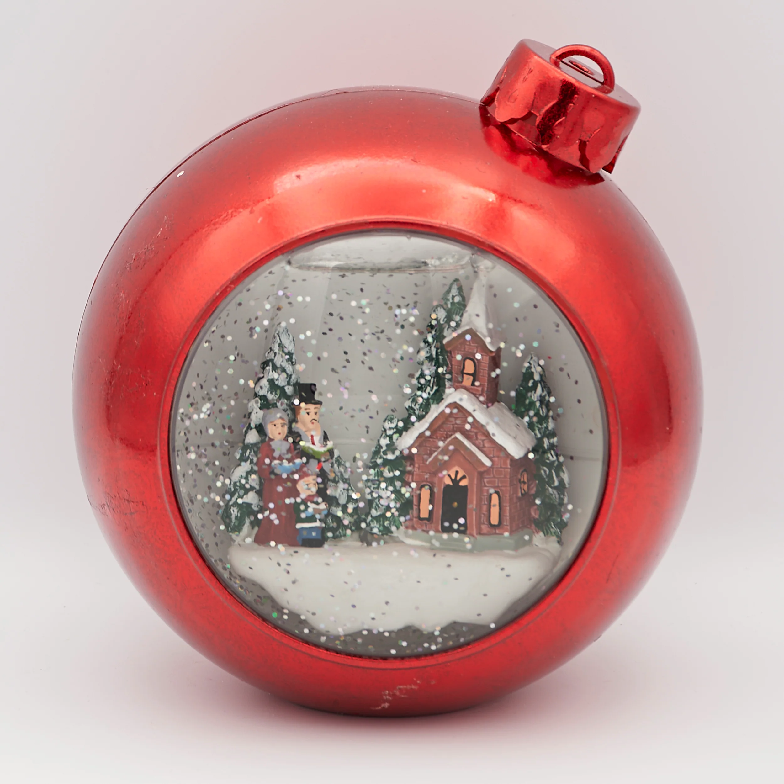 Confetti Lites Lighted Musical Red Ornament with Carolers & Church Scene - Image 2