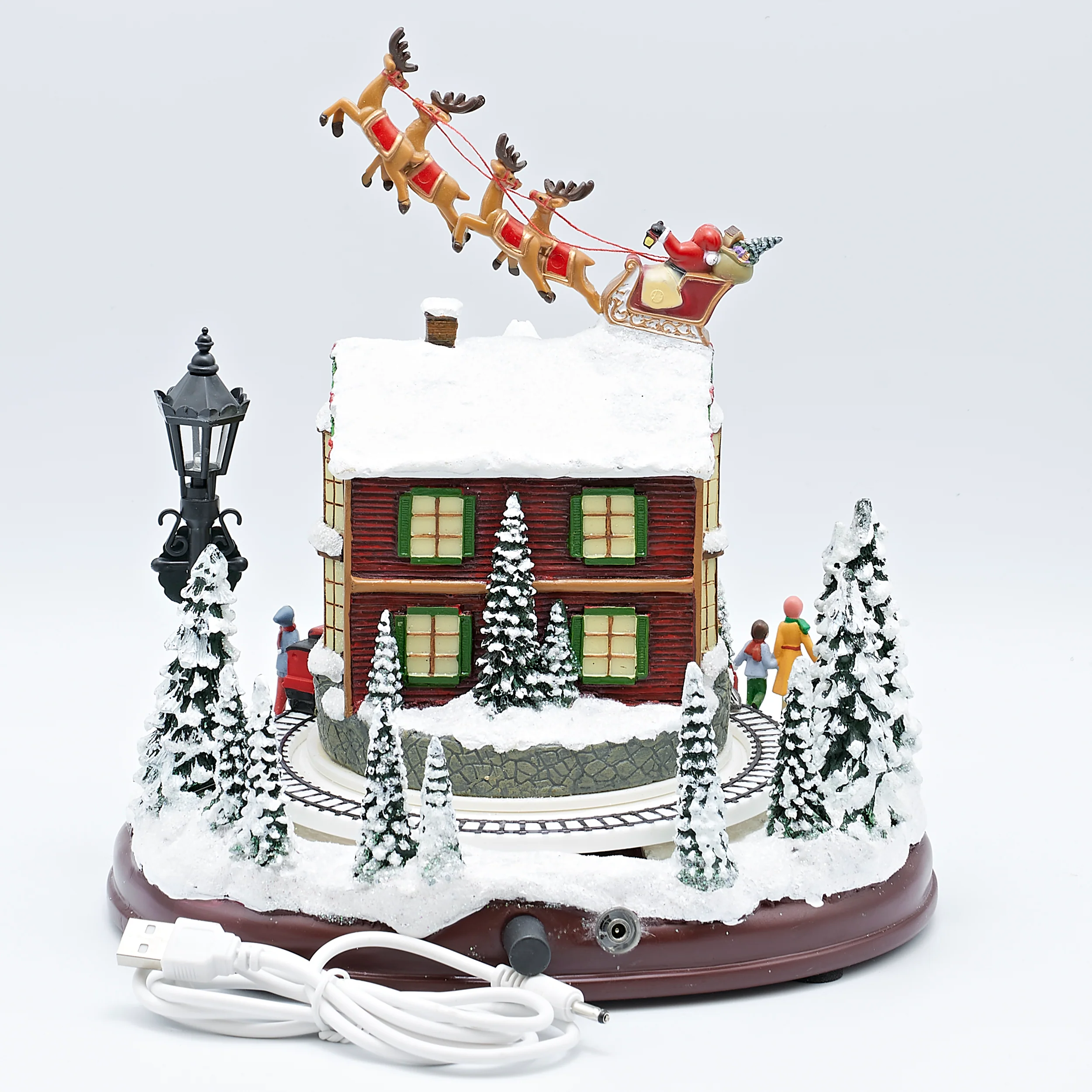 Amusements Lighted Village House Scene with Santa Sleigh - Image 3