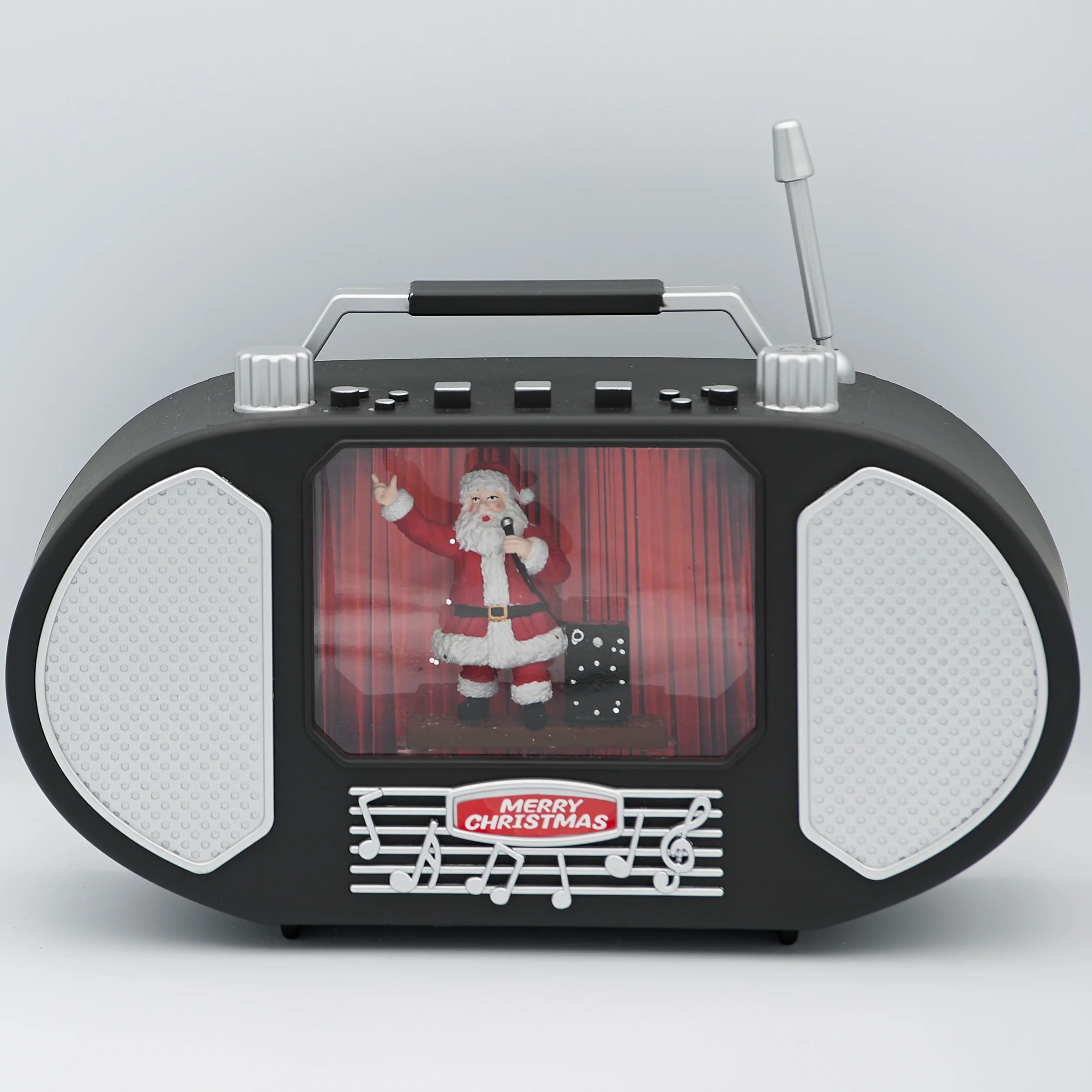 Confetti Lites Lighted Musical Swirl Singing Santa in Retro Radio - Image 2
