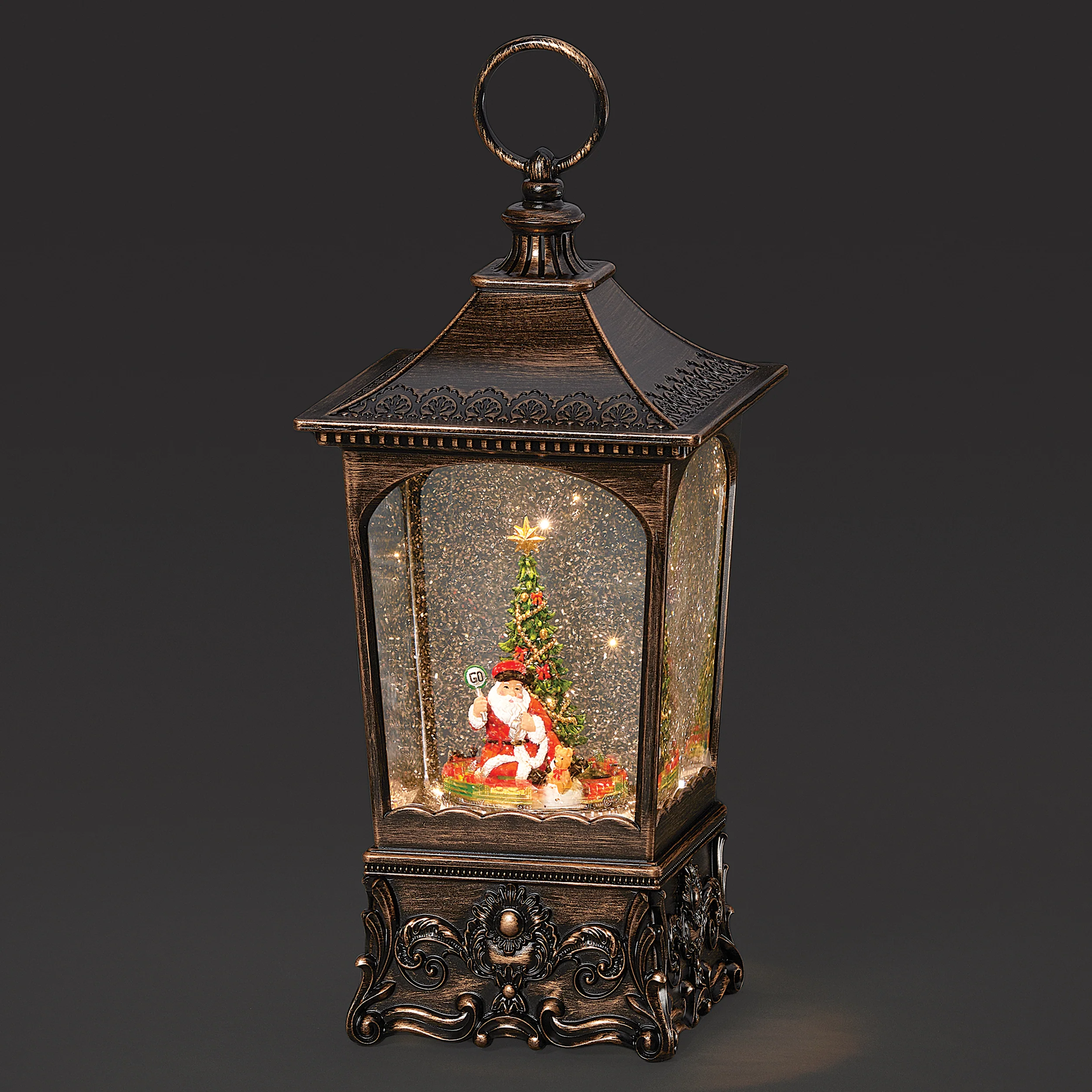 Confetti Lites Lighted Musical Swirl Vintage Lantern with Santa & Rotating Train