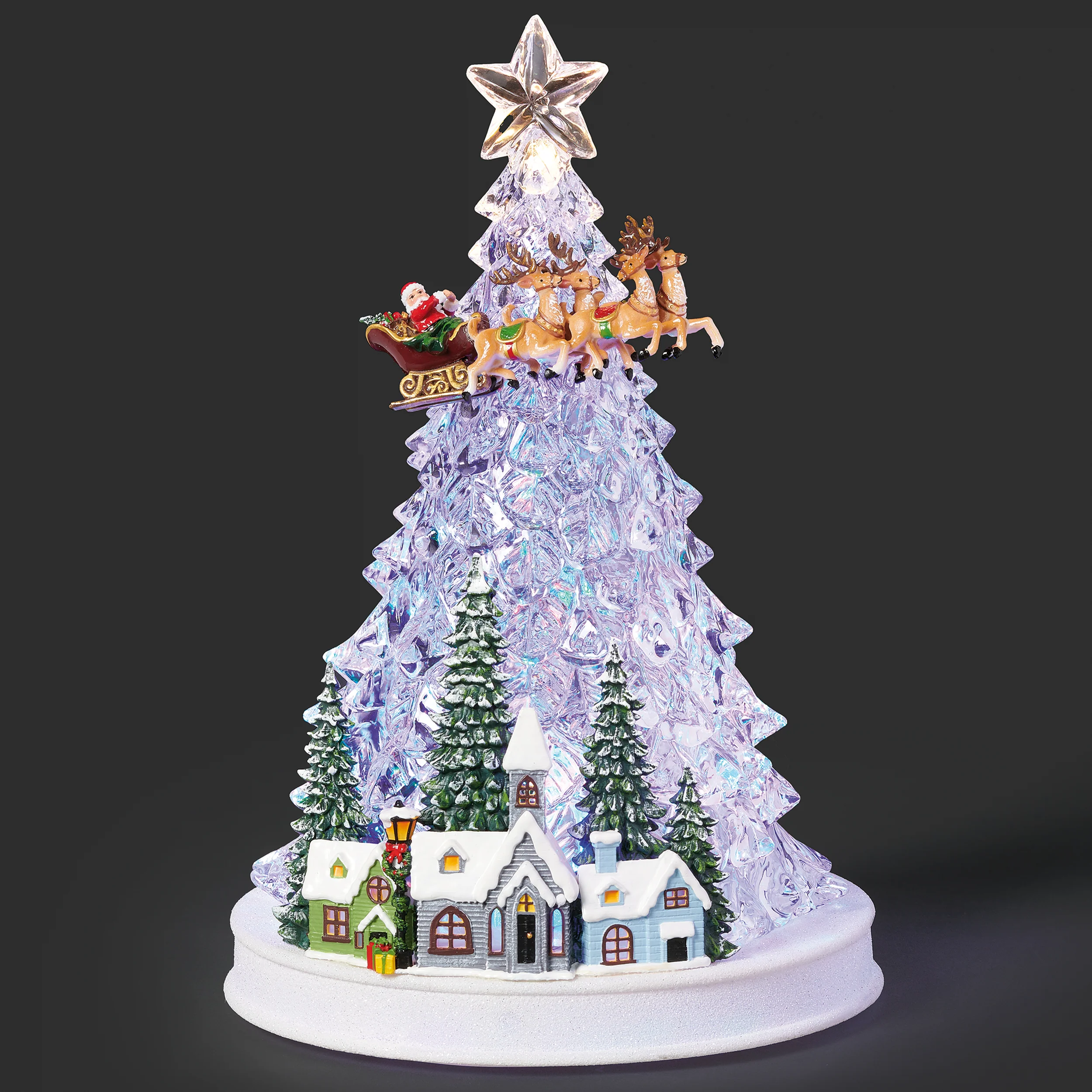 Lighted Musical Tree with Santa & Reindeer Over Village
