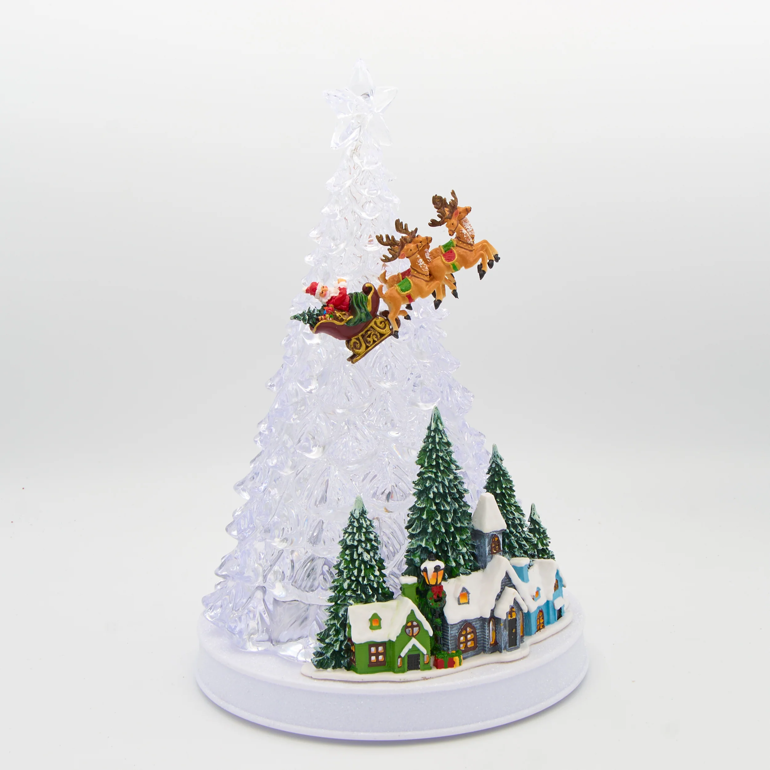 Lighted Musical Tree with Santa & Reindeer Over Village - Image 2