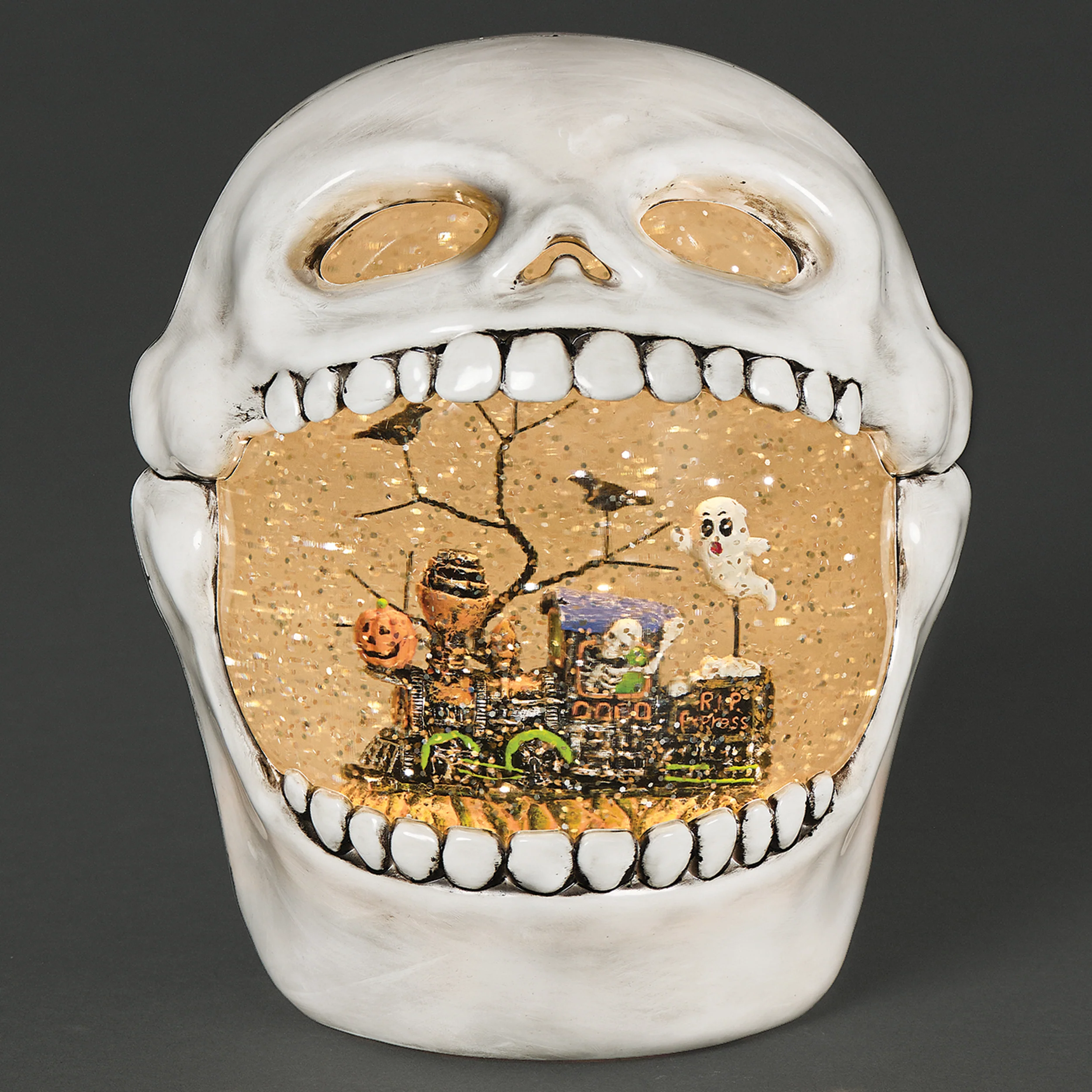 Lighted Skull Swirl with Haunted Train Scene