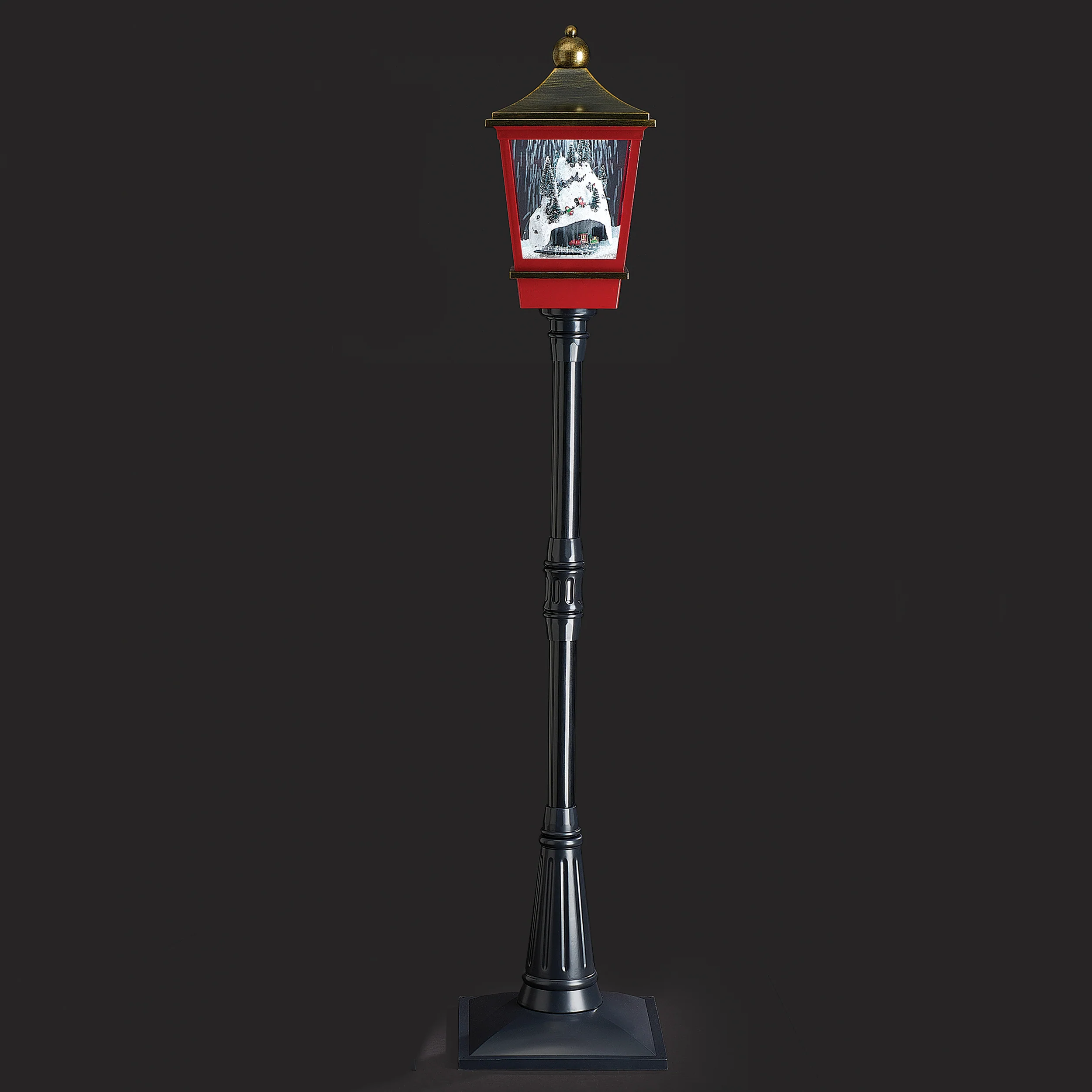 Amusements Lighted Snowing Mountain Lamppost with Rotating Train
