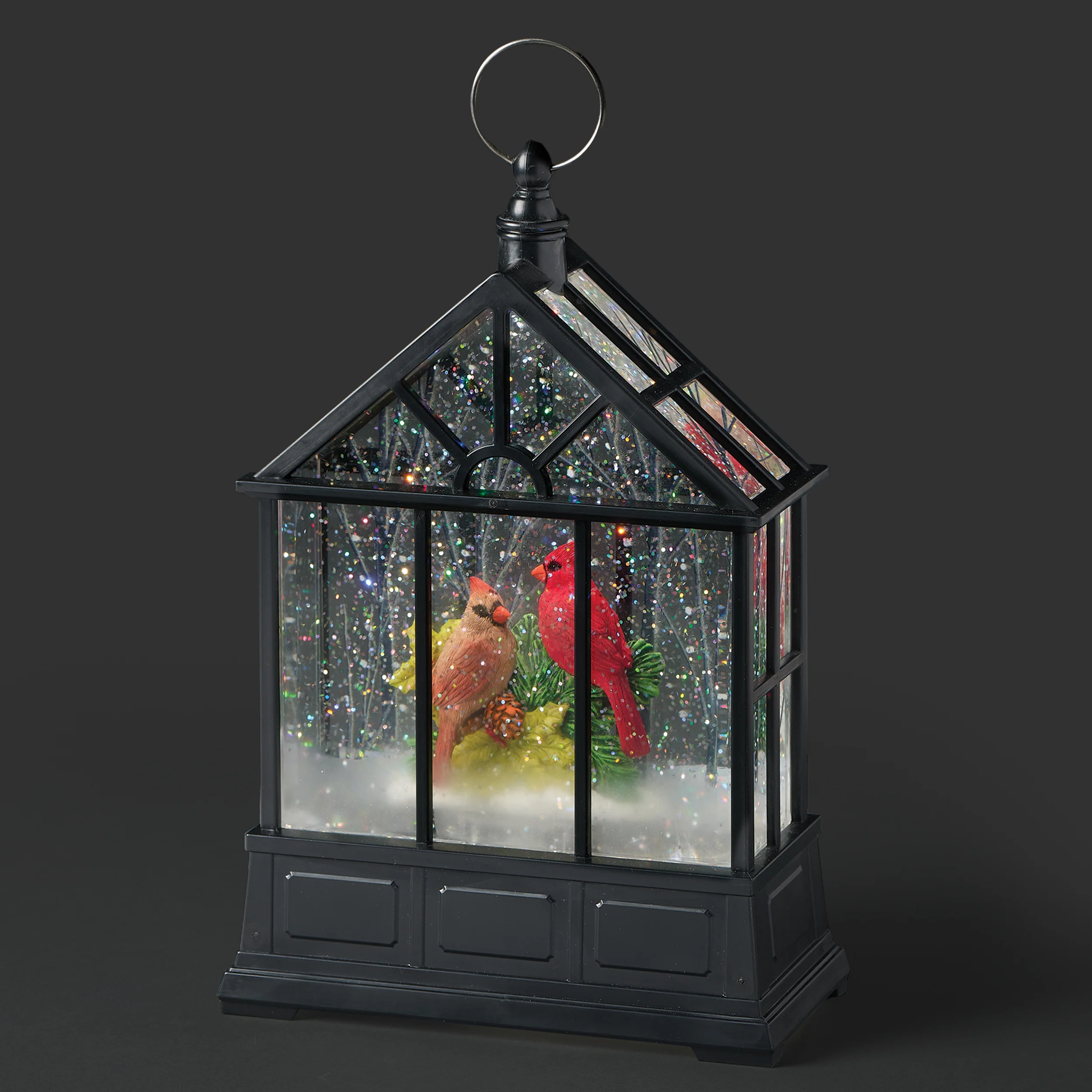 Confetti Lites Lighted Swirl Black Gazebo with Two Cardinals on a Branch