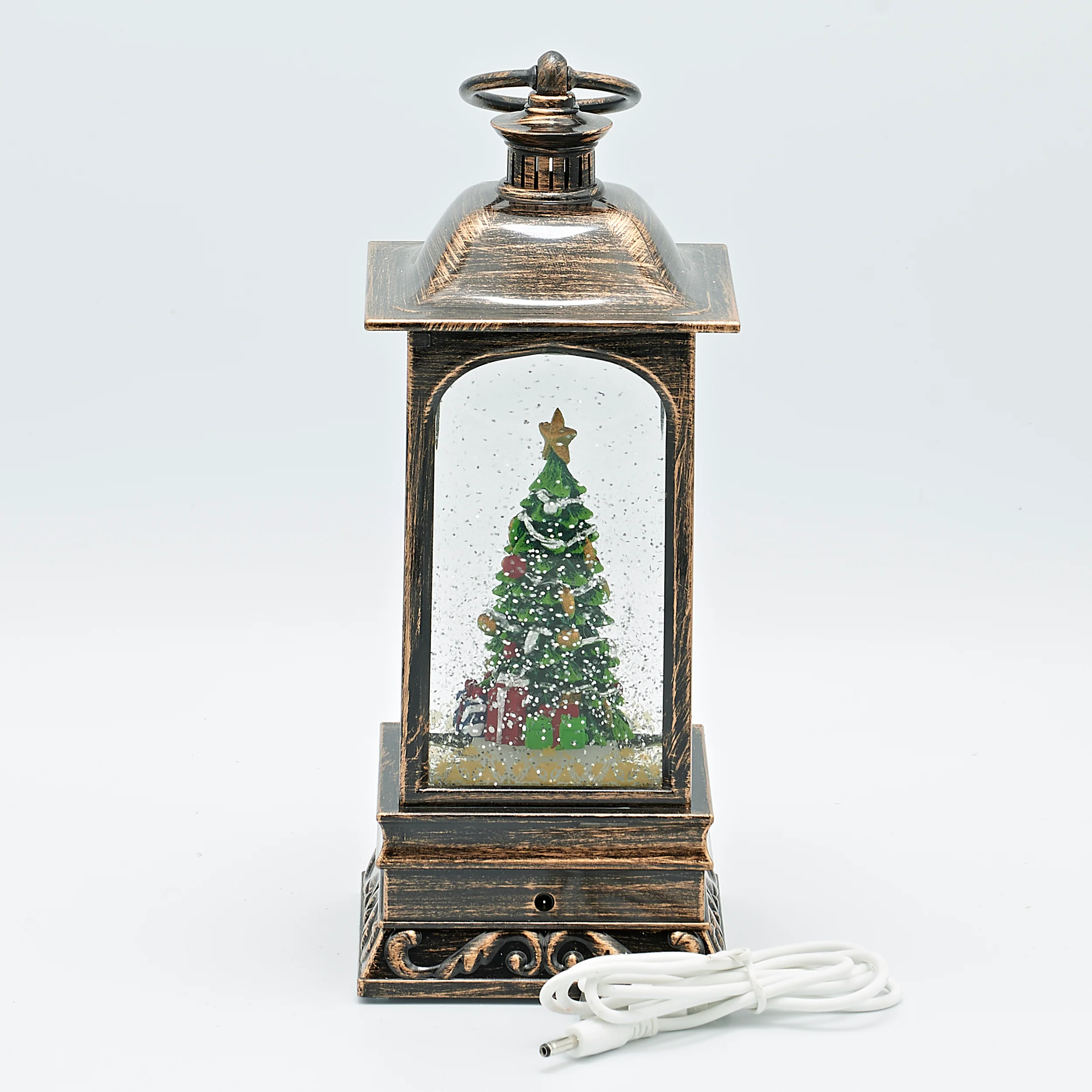 Confetti Lites Lighted Swirl Bronze Vintage Lantern with Rotating Christmas Tree - Image 3