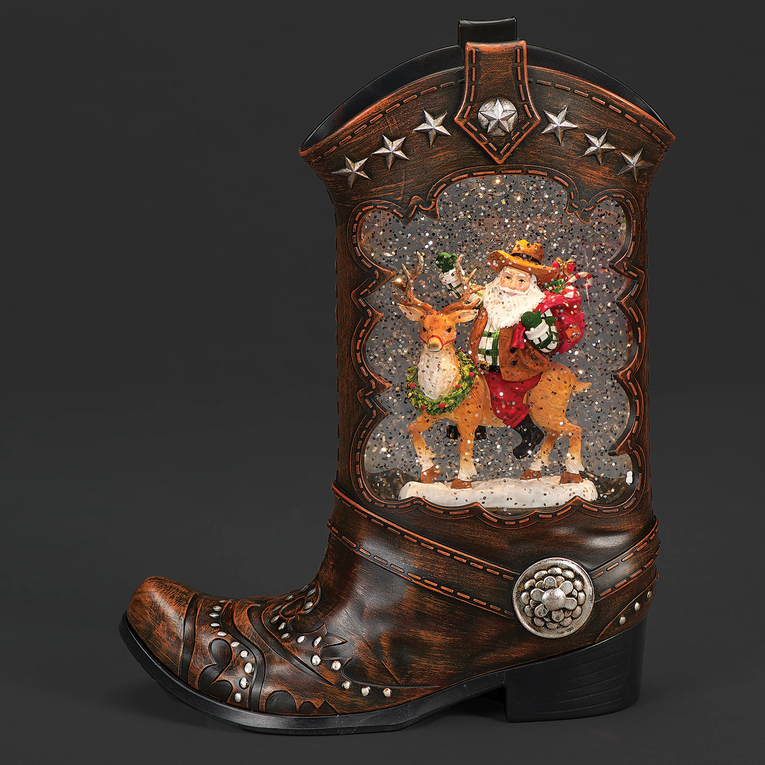 Confetti Lites Lighted Swirl Cowboy Boot with Santa Riding Reindeer