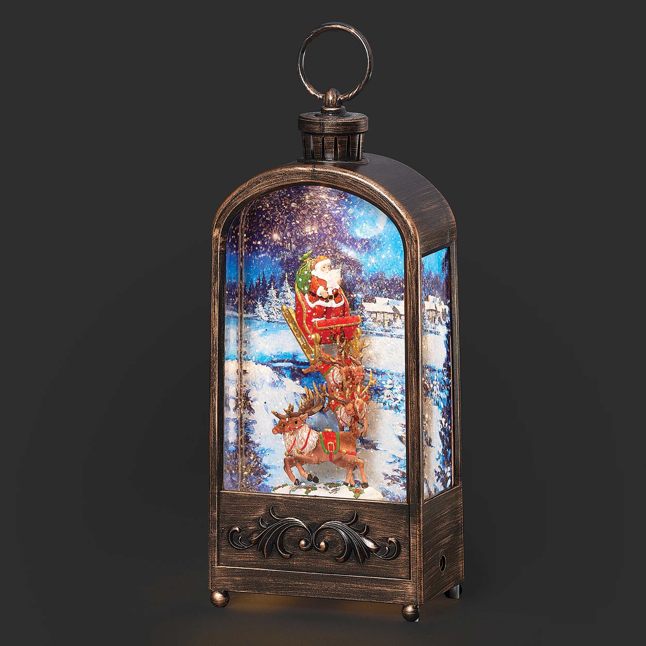 Confetti Lites Lighted Swirl Bronze Lantern with Santa & Sleigh