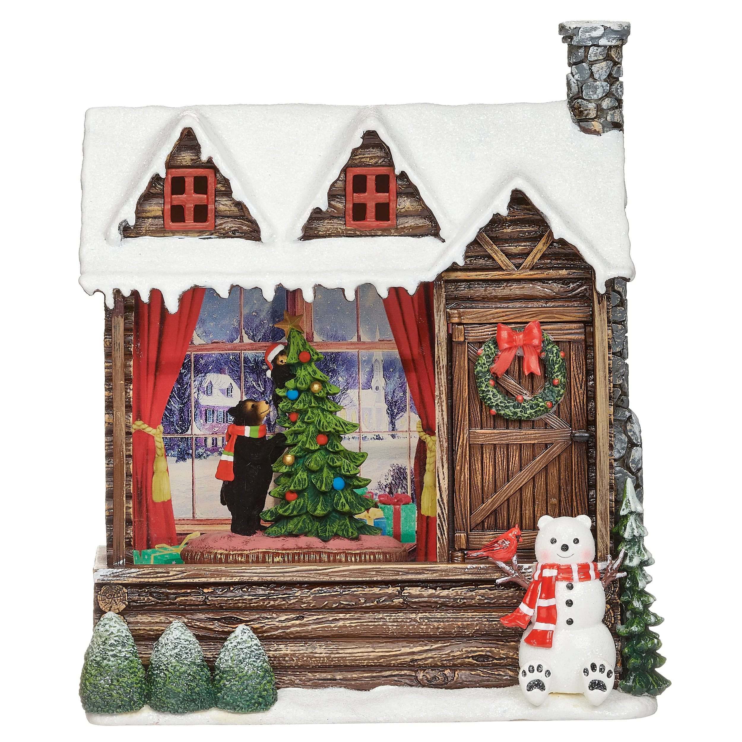 Confetti Lites Lighted Swirl Cabin with Bear Decorating Tree Scene - Image 4