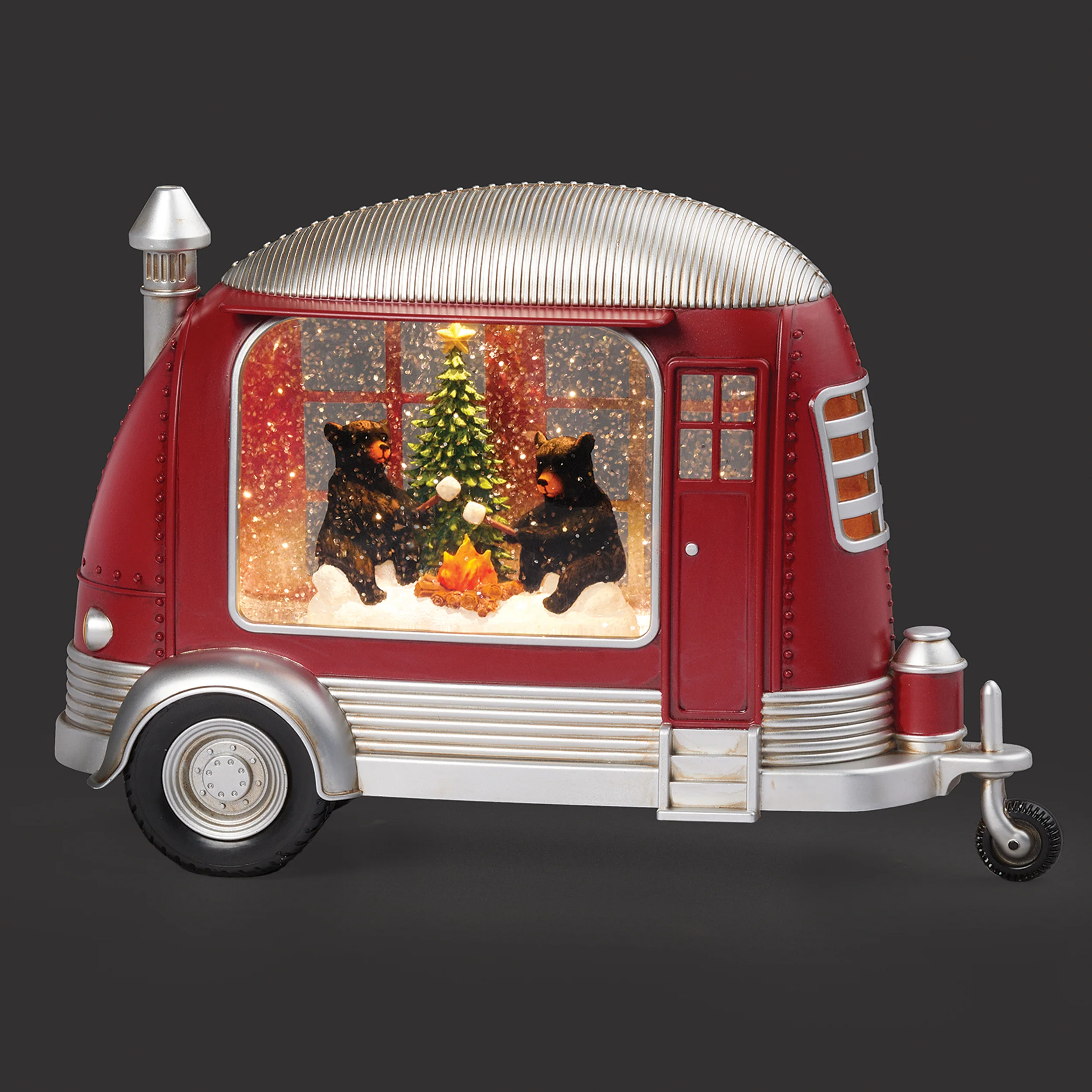 Confetti Lites Lighted Swirl Retro Camper with Bears by Campfire Scene