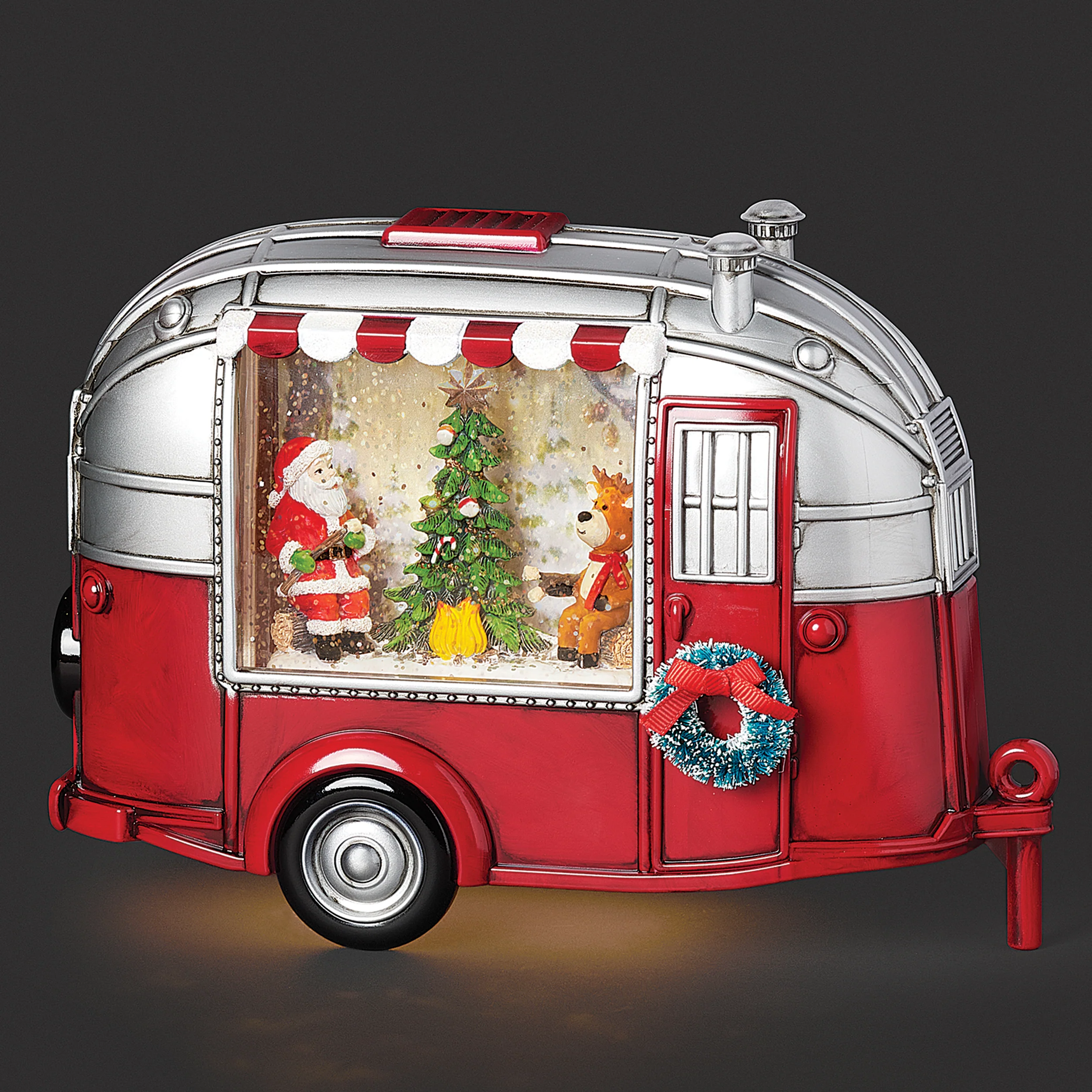 Confetti Lites Lighted Swirl Vintage Camper with Santa & Reindeer Campfire