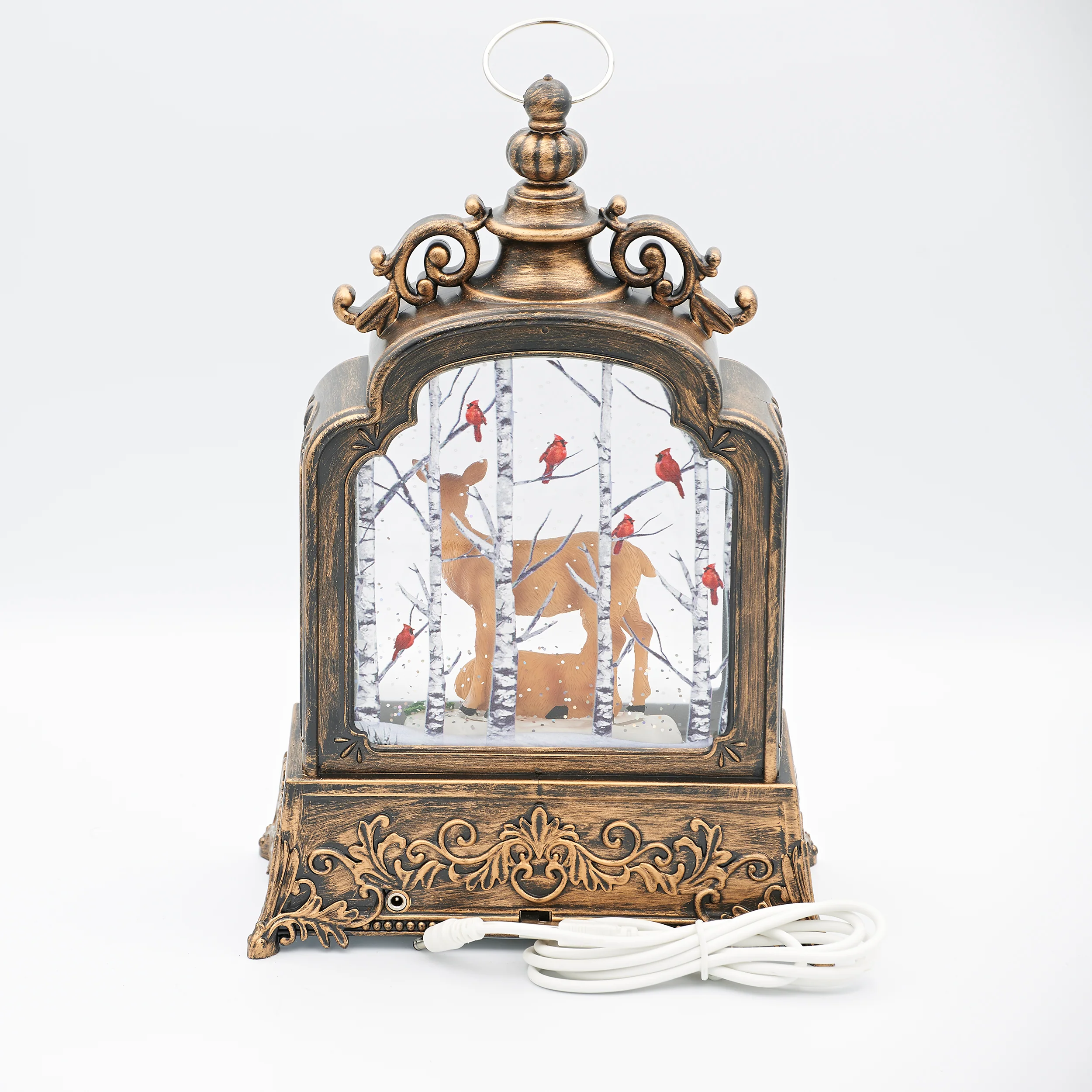 Confetti Lites Lighted Swirl Antique Lantern with Deer Family & Cardinals in Birch Trees - Image 3