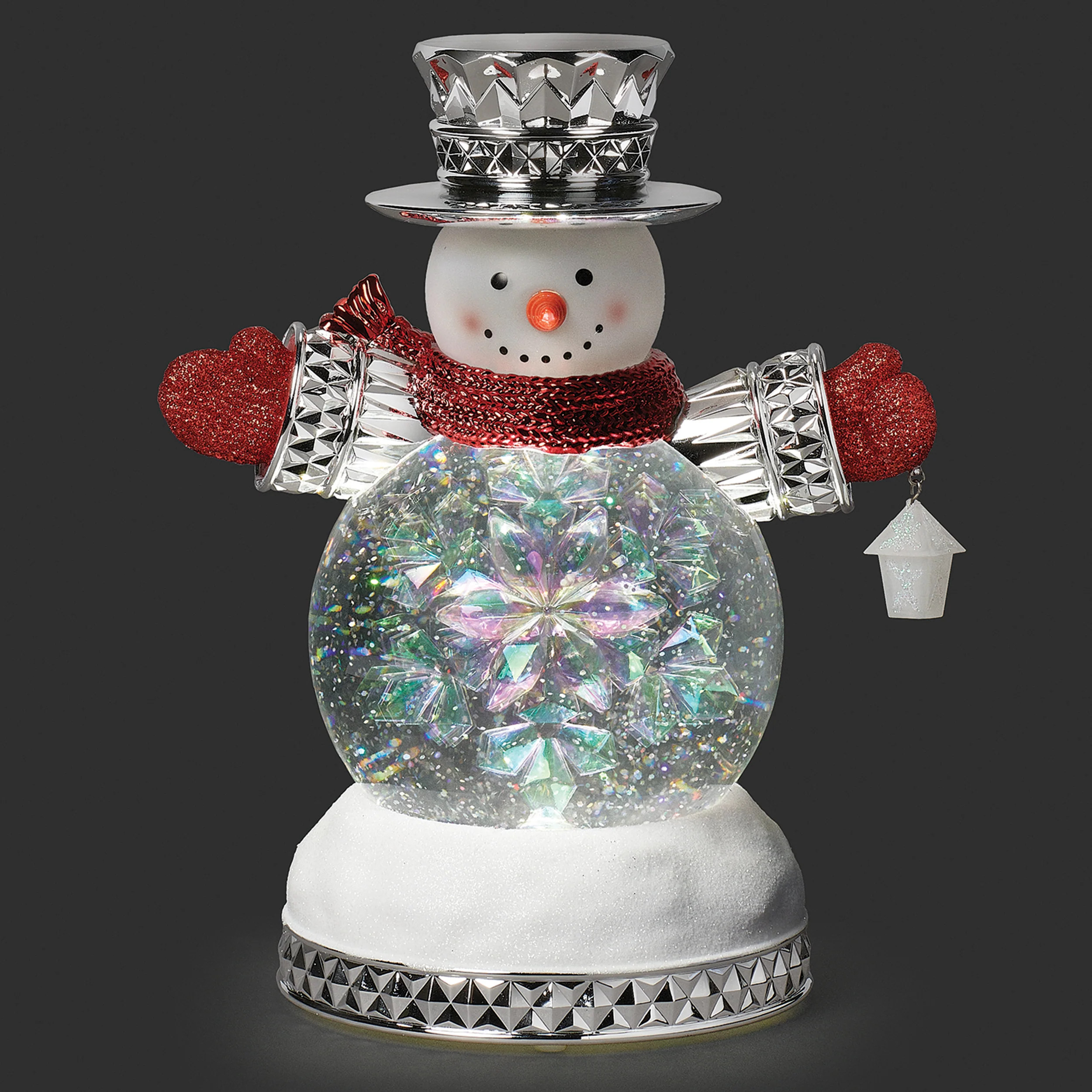 Confetti Lites Lighted Swirl Faceted Snowman with Red Glitter Scarf & Mittens