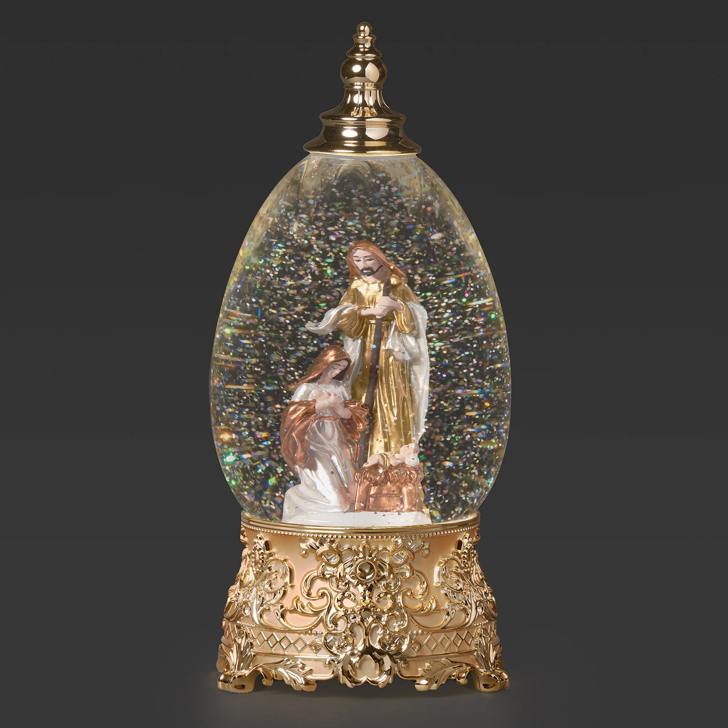 Confetti Lites Lighted Swirl Holy Family in Egg-Shaped Dome