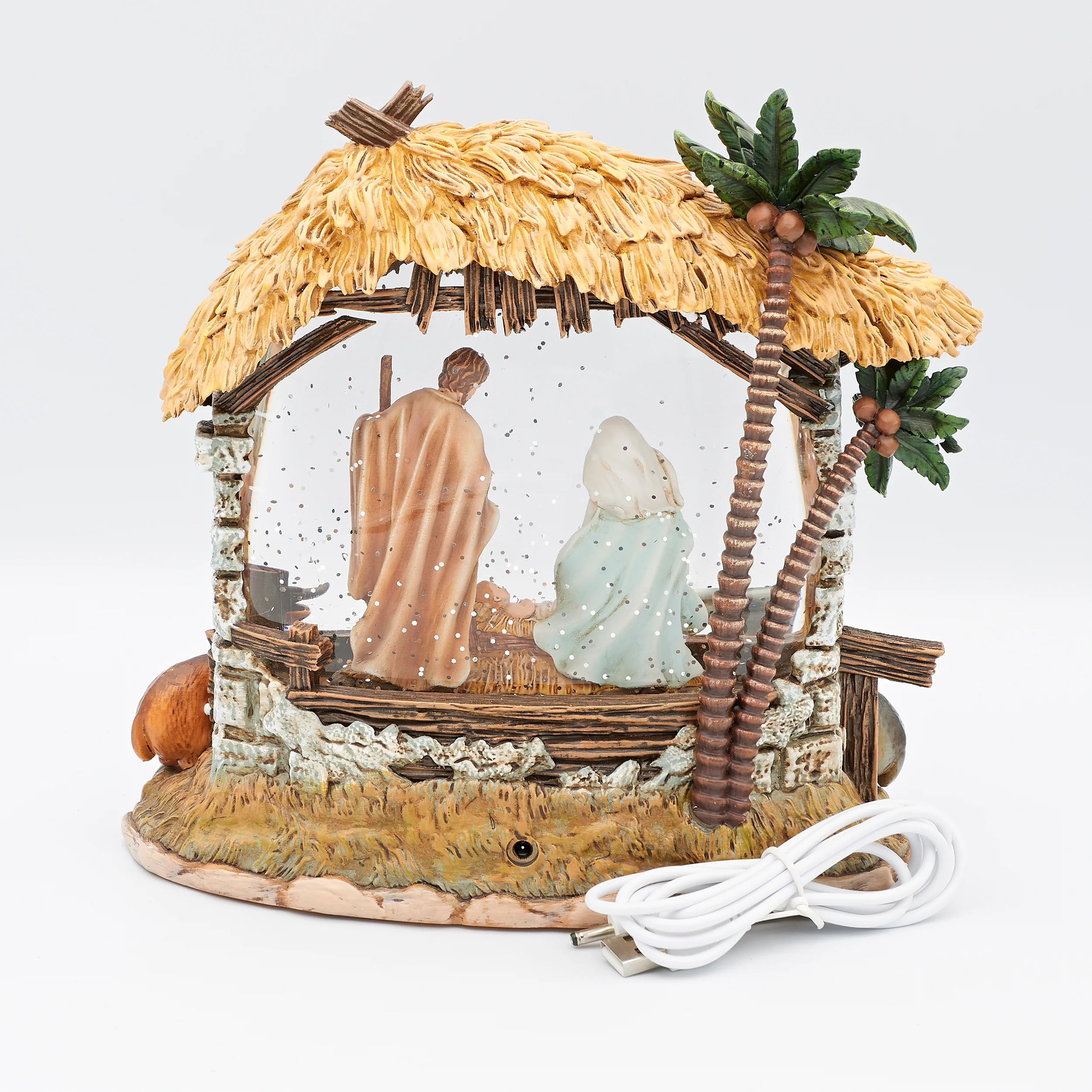 Confetti Lites Lighted Swirl Holy Family in Stable with Animals - Image 2