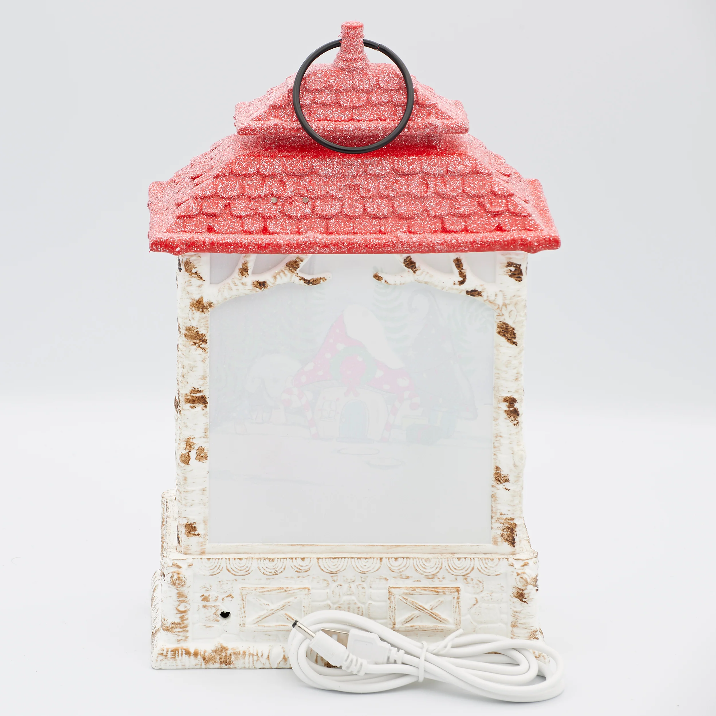 Confetti Lites Lighted Swirl White Lantern with Gnomes by a Campfire Scene - Image 3