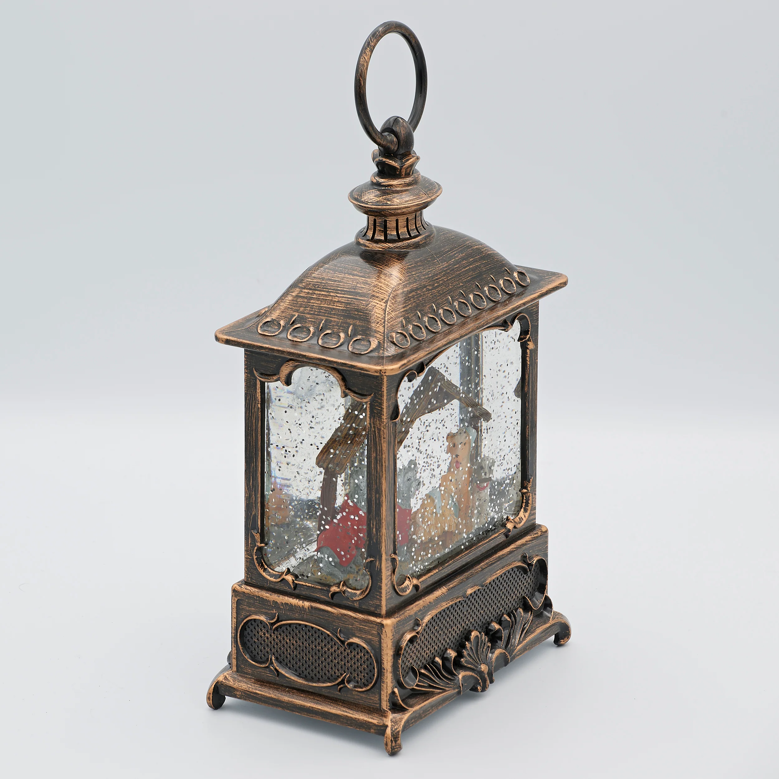 Confetti Lites Lighted Swirl Bronze Lantern with Canine Holy Family - Image 3