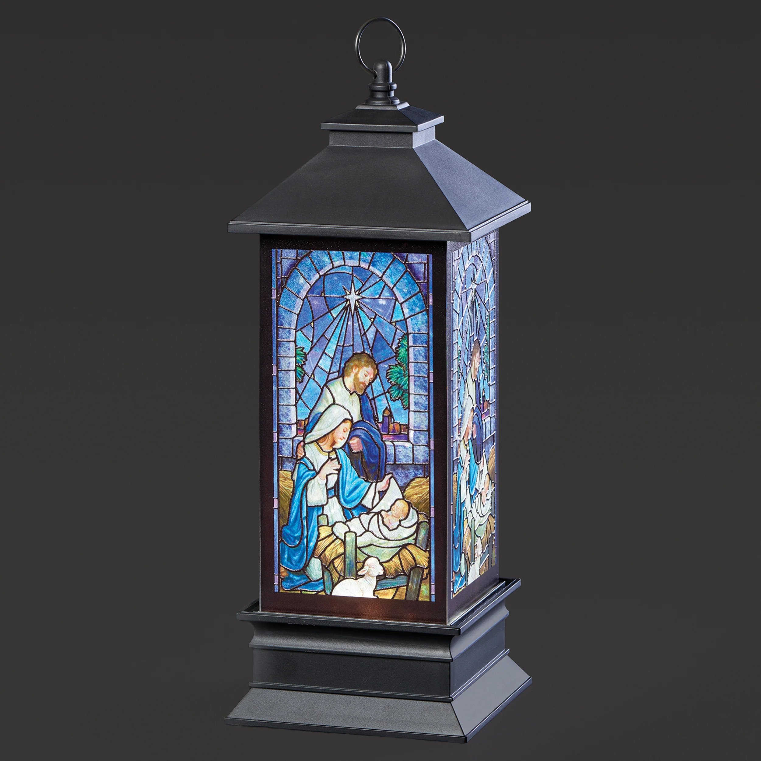Confetti Lites Lighted Swirl Stained Glass Holy Family Lantern