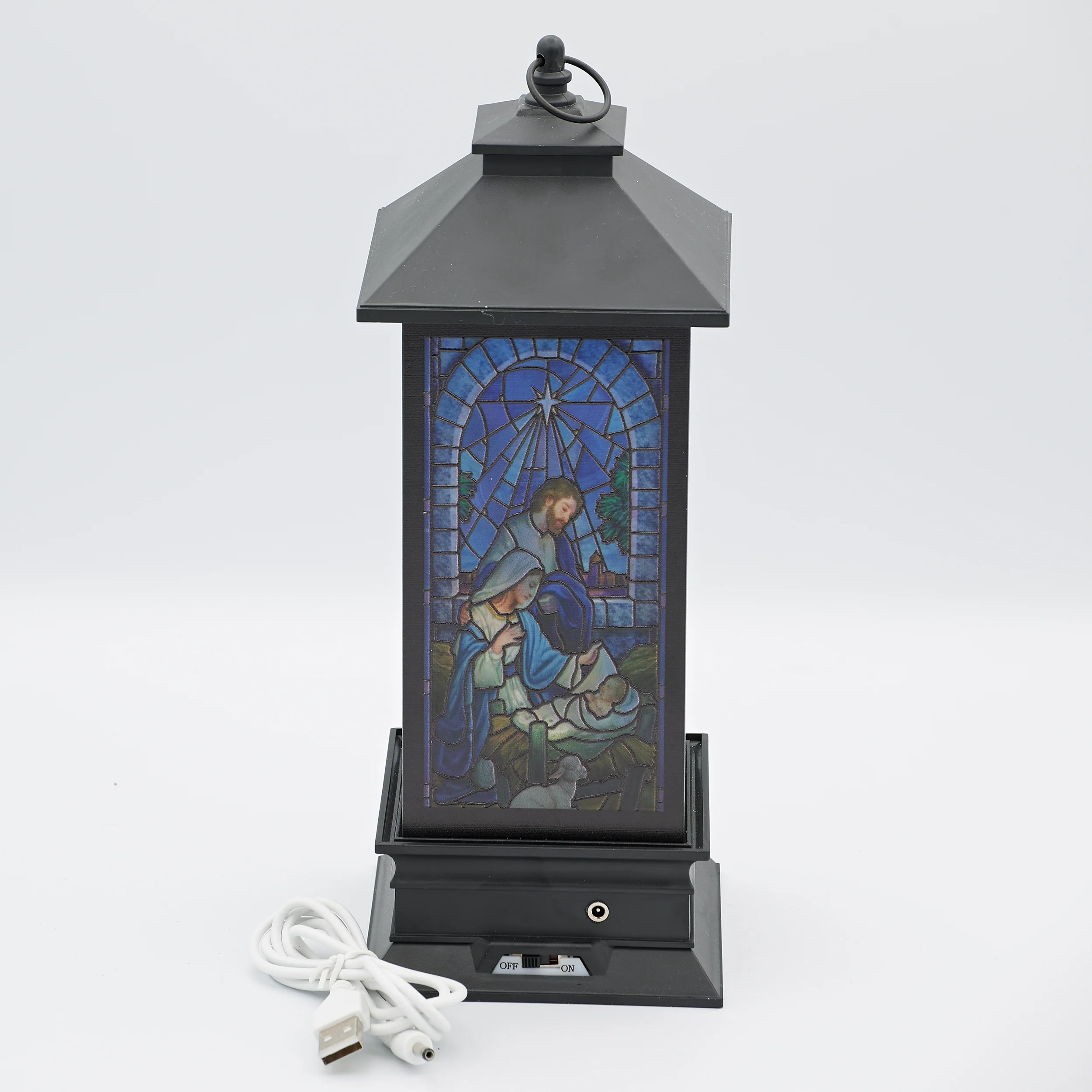 Confetti Lites Lighted Swirl Stained Glass Holy Family Lantern - Image 2