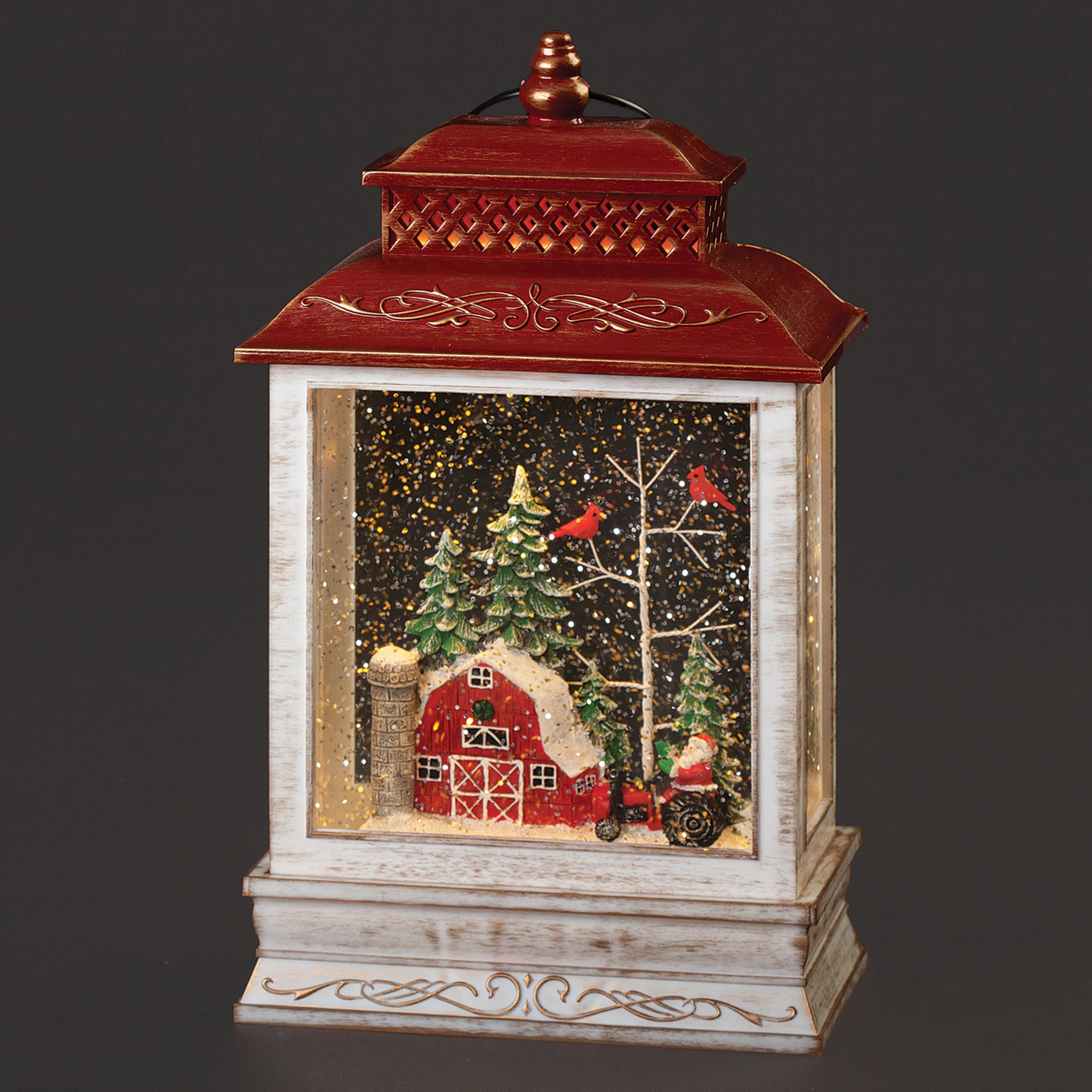 Confetti Lites Lighted Swirl Lantern with Farmer Santa on Tractor