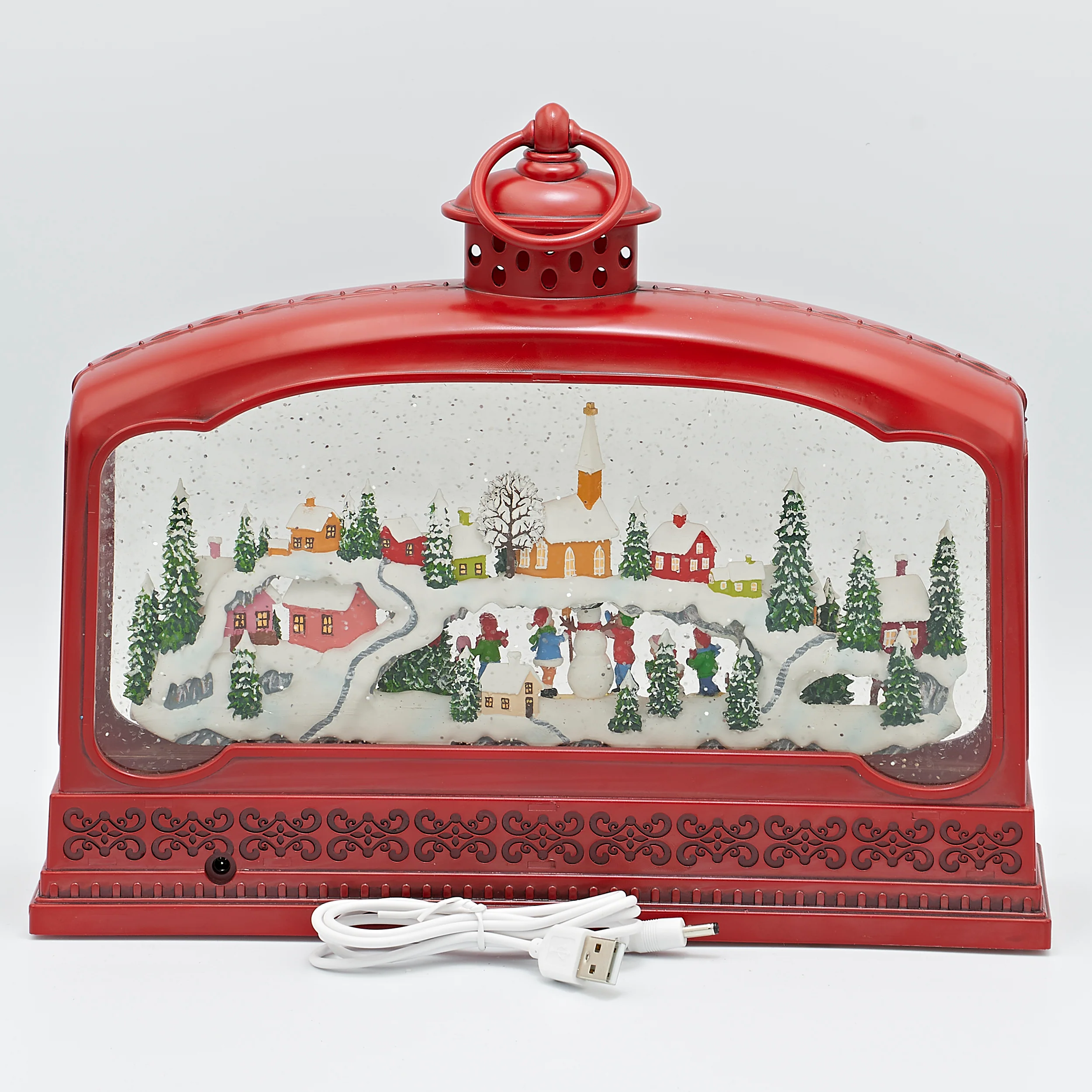 Confetti Lites Lighted Swirl Musical Red Lantern with Christmas Village - Image 3