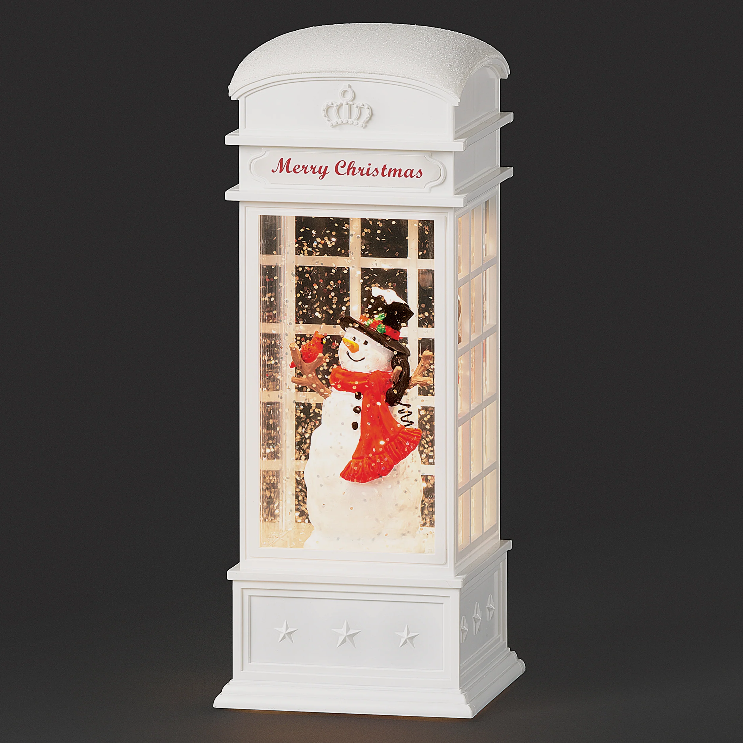 Confetti Lites Lighted Swirl Vintage Phone Booth with Snowman & Cardinal