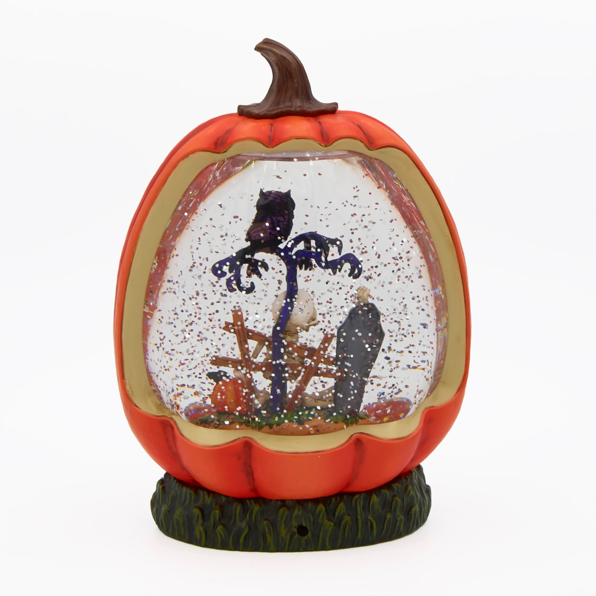 Lighted Swirl Pumpkin Shape with Halloween Scene - Image 2