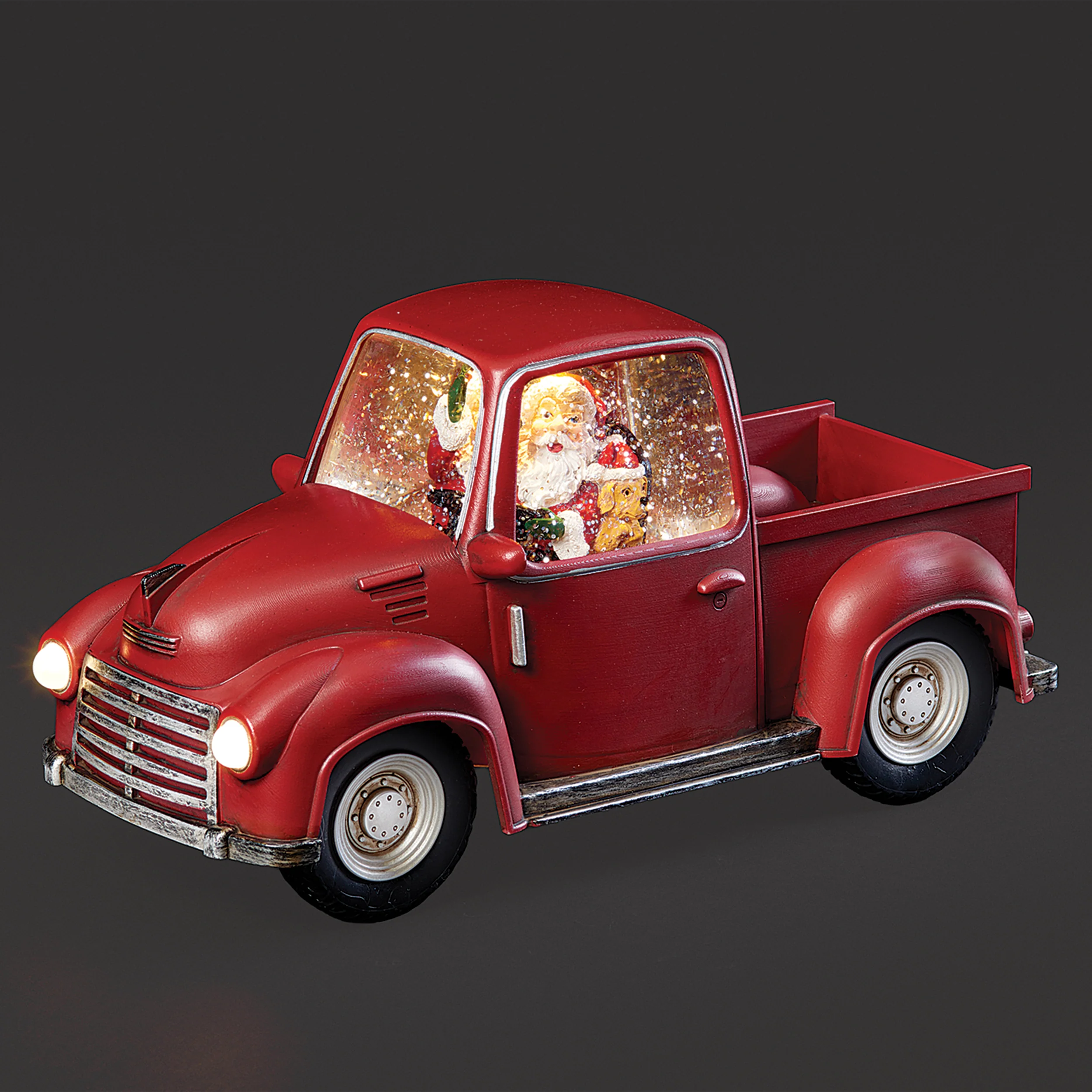 Confetti Lites Lighted Swirl Vintage Red Truck with Santa & Puppy