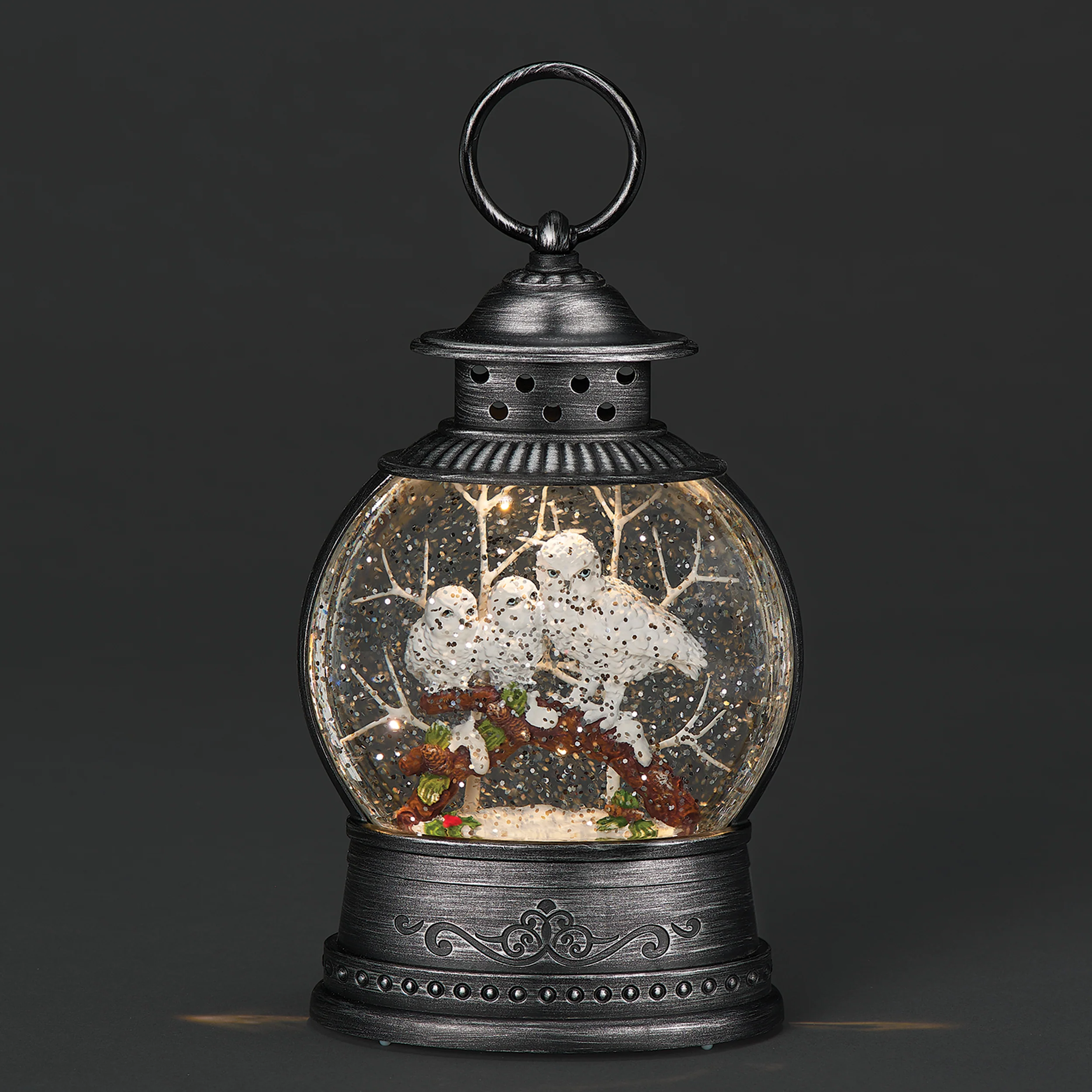 Confetti Lites Lighted Swirl Round Lantern with White Owl Family on Branch