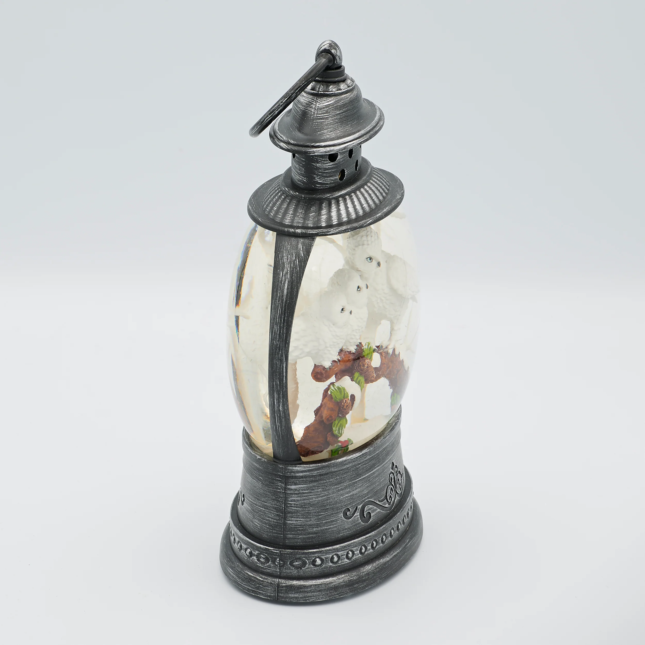 Confetti Lites Lighted Swirl Round Lantern with White Owl Family on Branch - Image 2