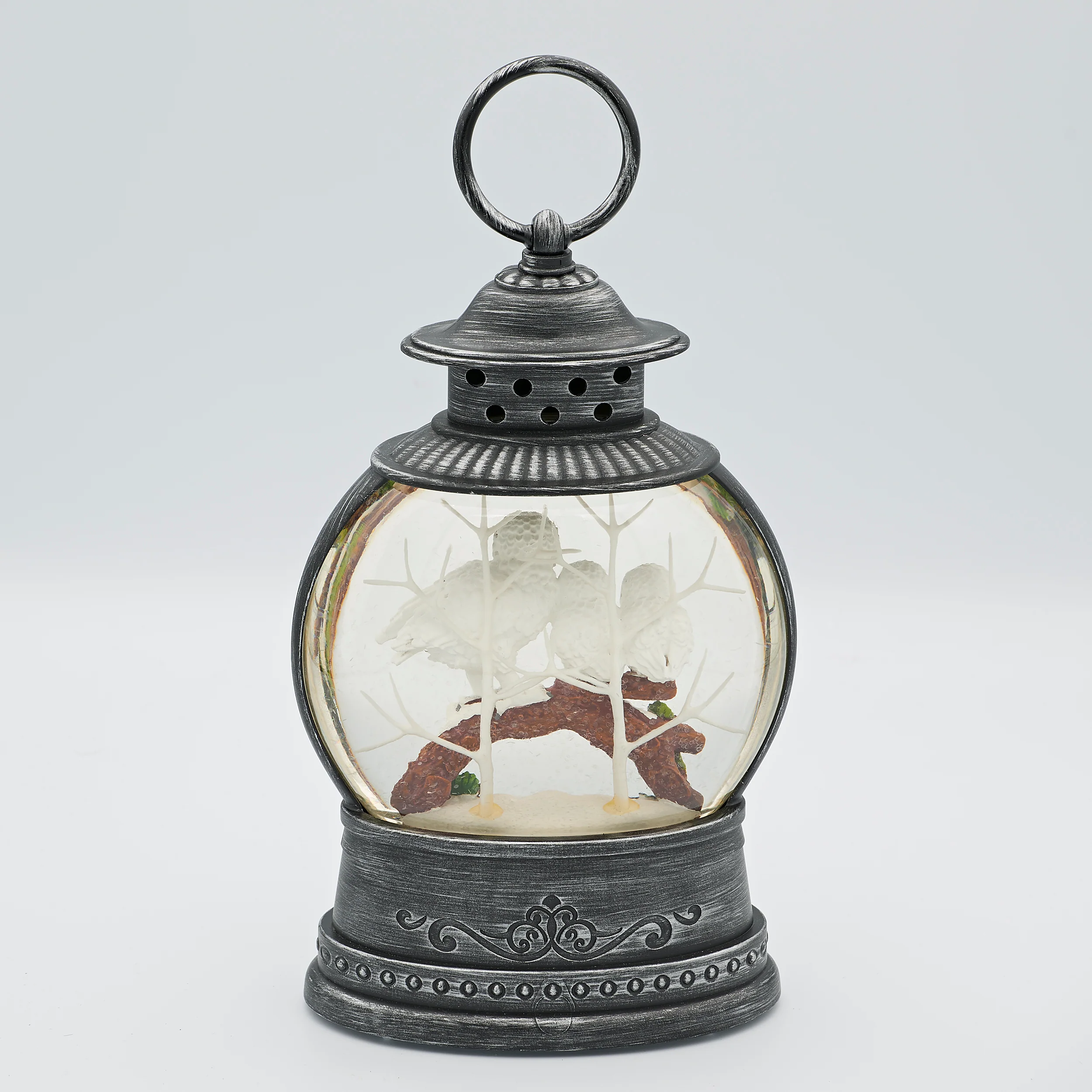 Confetti Lites Lighted Swirl Round Lantern with White Owl Family on Branch - Image 3
