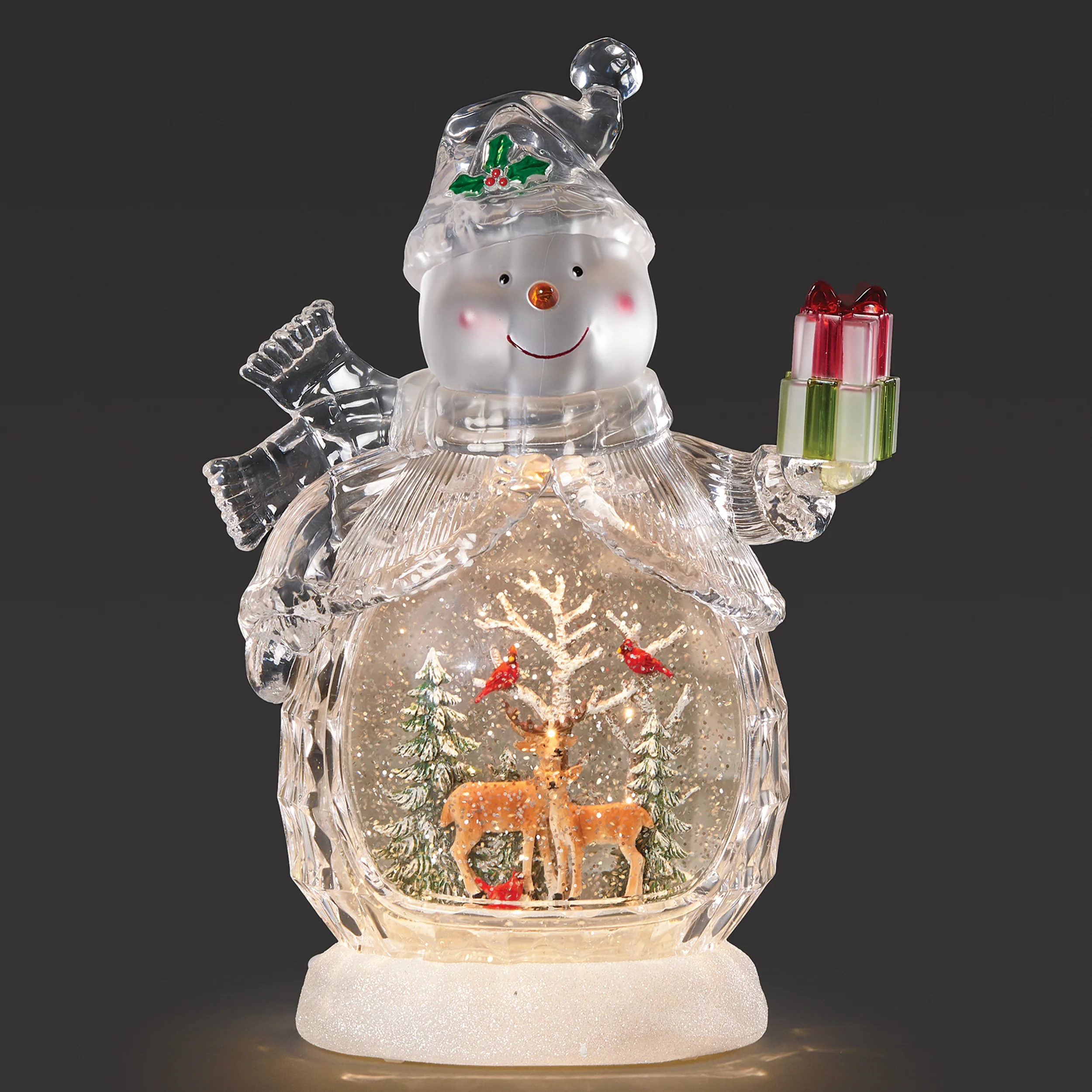 Confetti Lites Lighted Swirl Snowman with Deer & Cardinal Scene