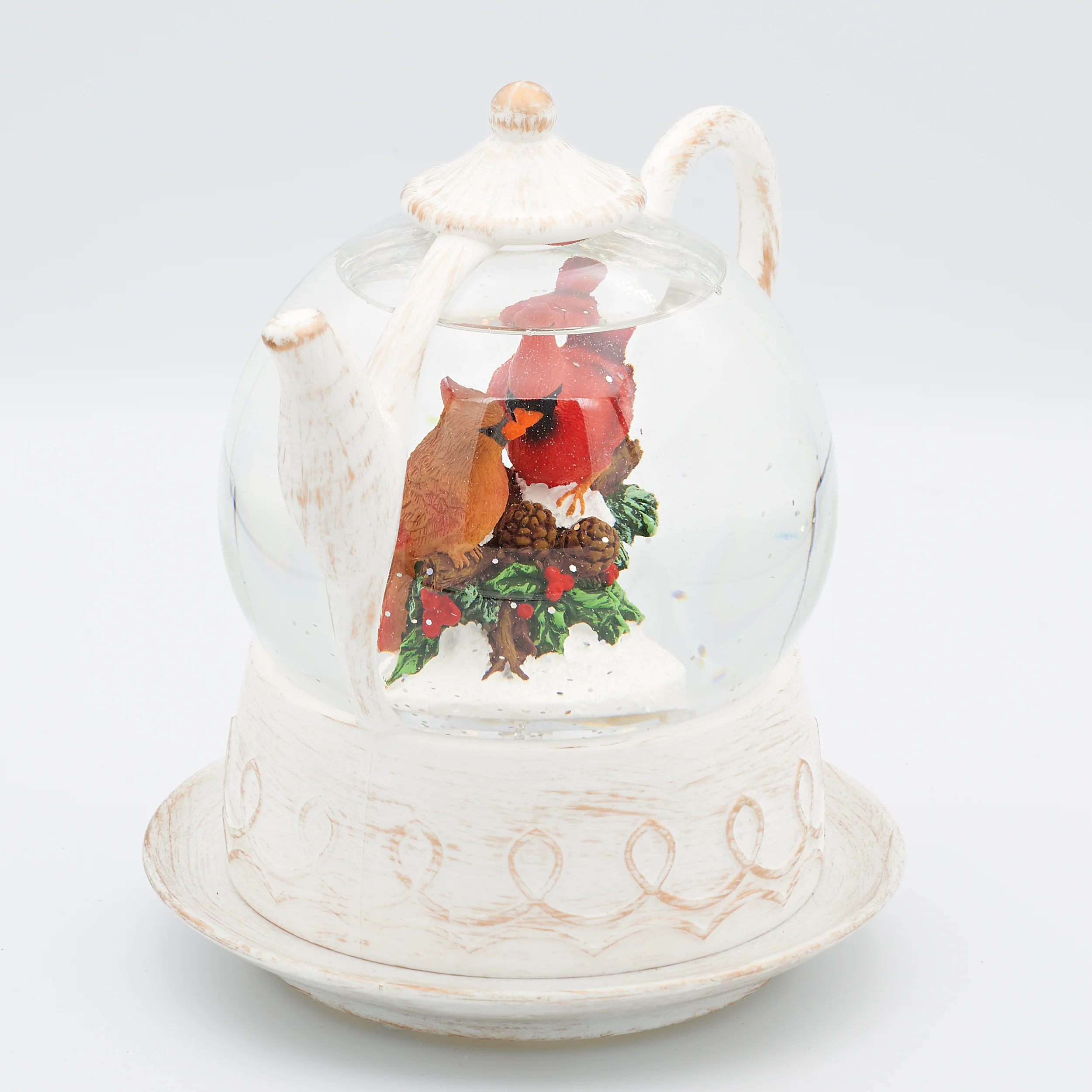 Confetti Lites Lighted Swirl Teapot with Cardinal, Holly & Pine - Image 2
