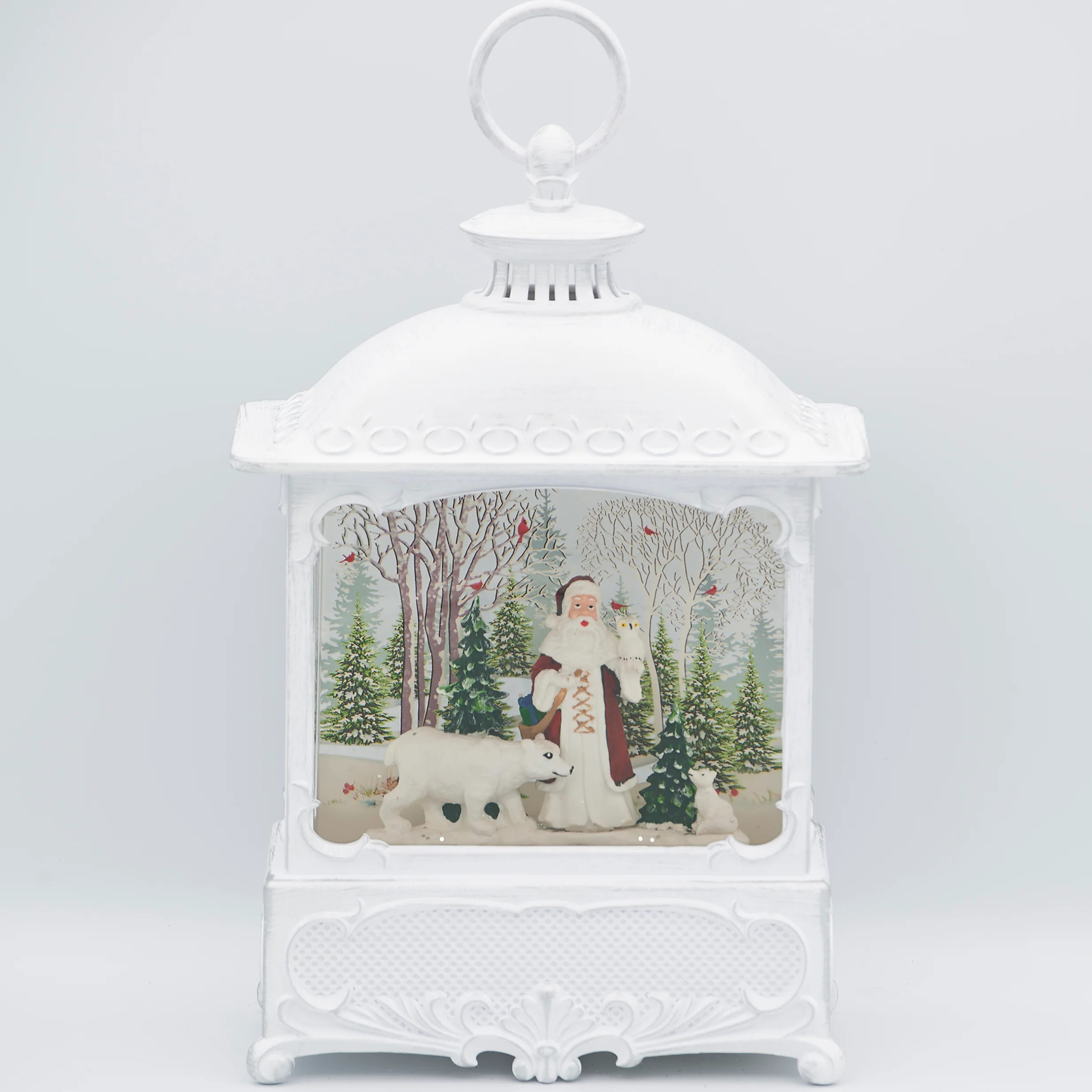 Confetti Lites Lighted Swirl Vintage White Lantern with Santa & Polar Bear - Image 2