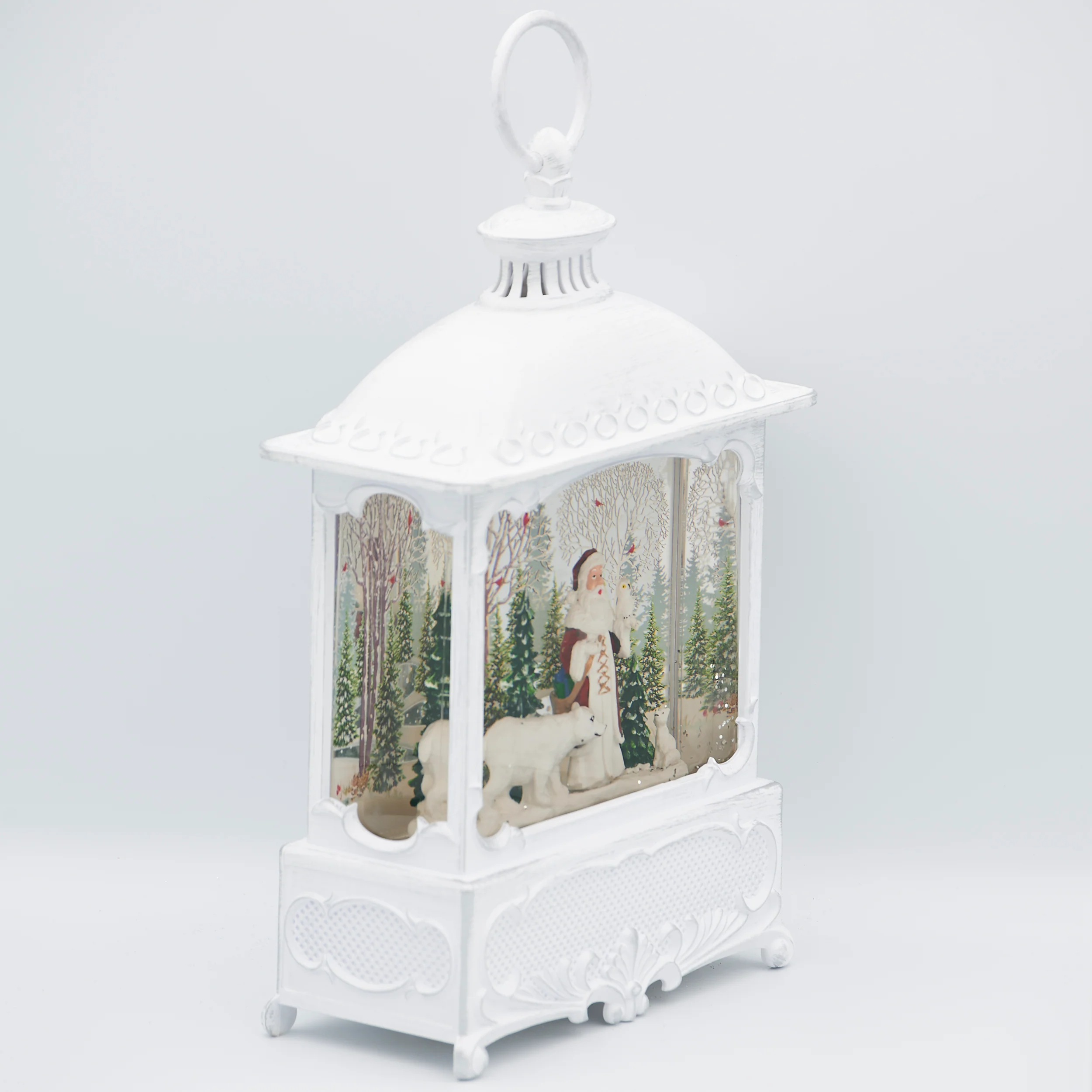 Confetti Lites Lighted Swirl Vintage White Lantern with Santa & Polar Bear - Image 3