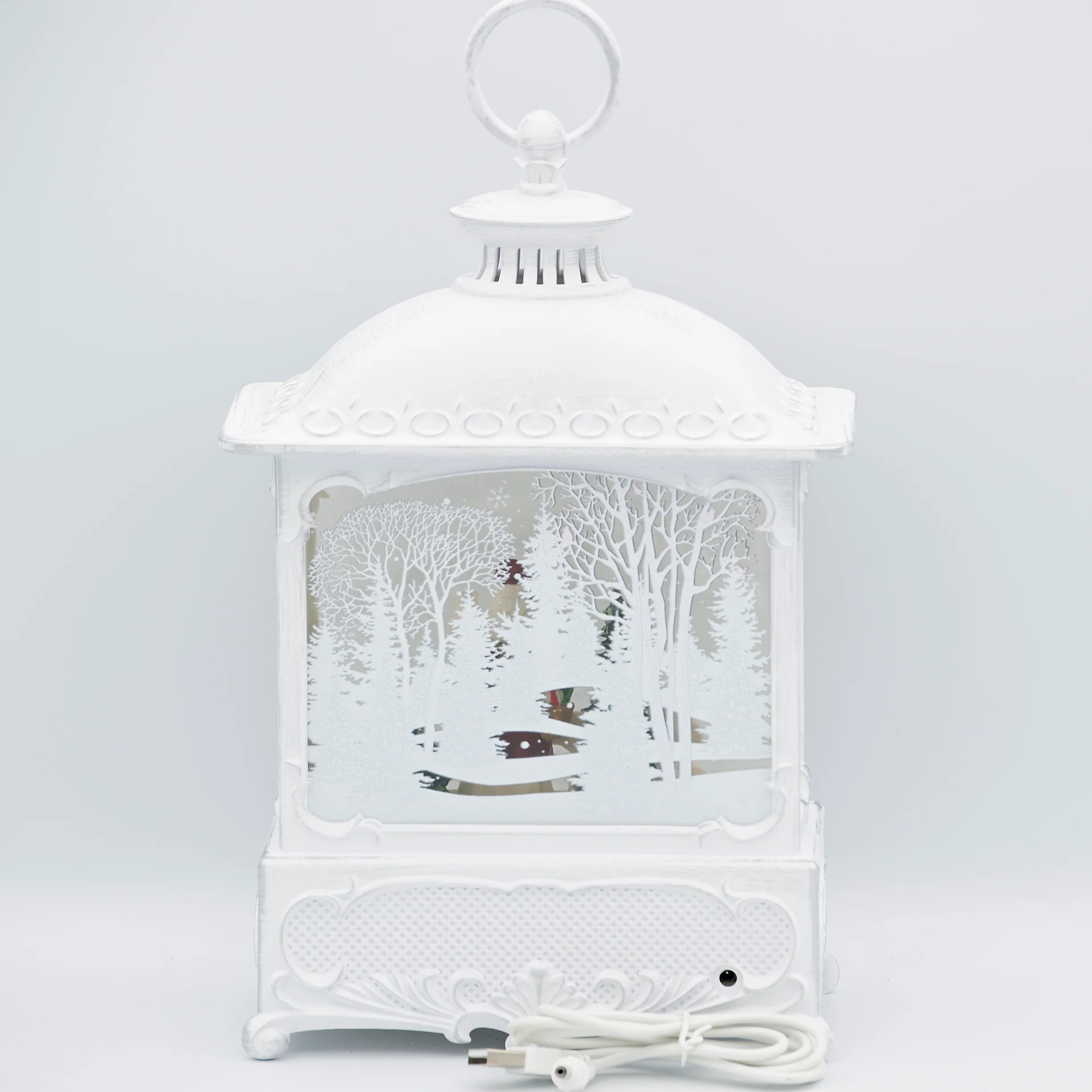 Confetti Lites Lighted Swirl Vintage White Lantern with Santa & Polar Bear - Image 5