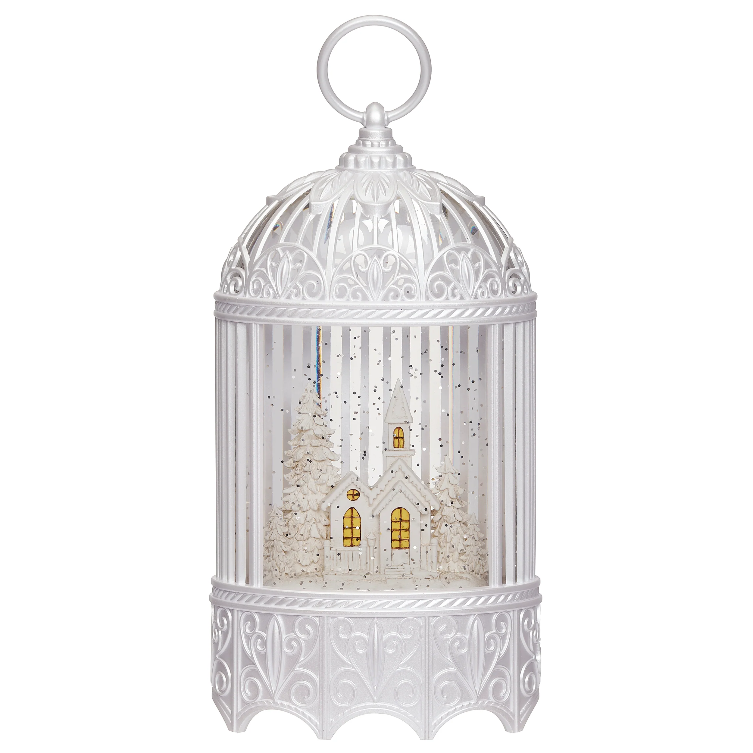 Confetti Lites Lighted Swirl White Bird Cage With Church - Image 4
