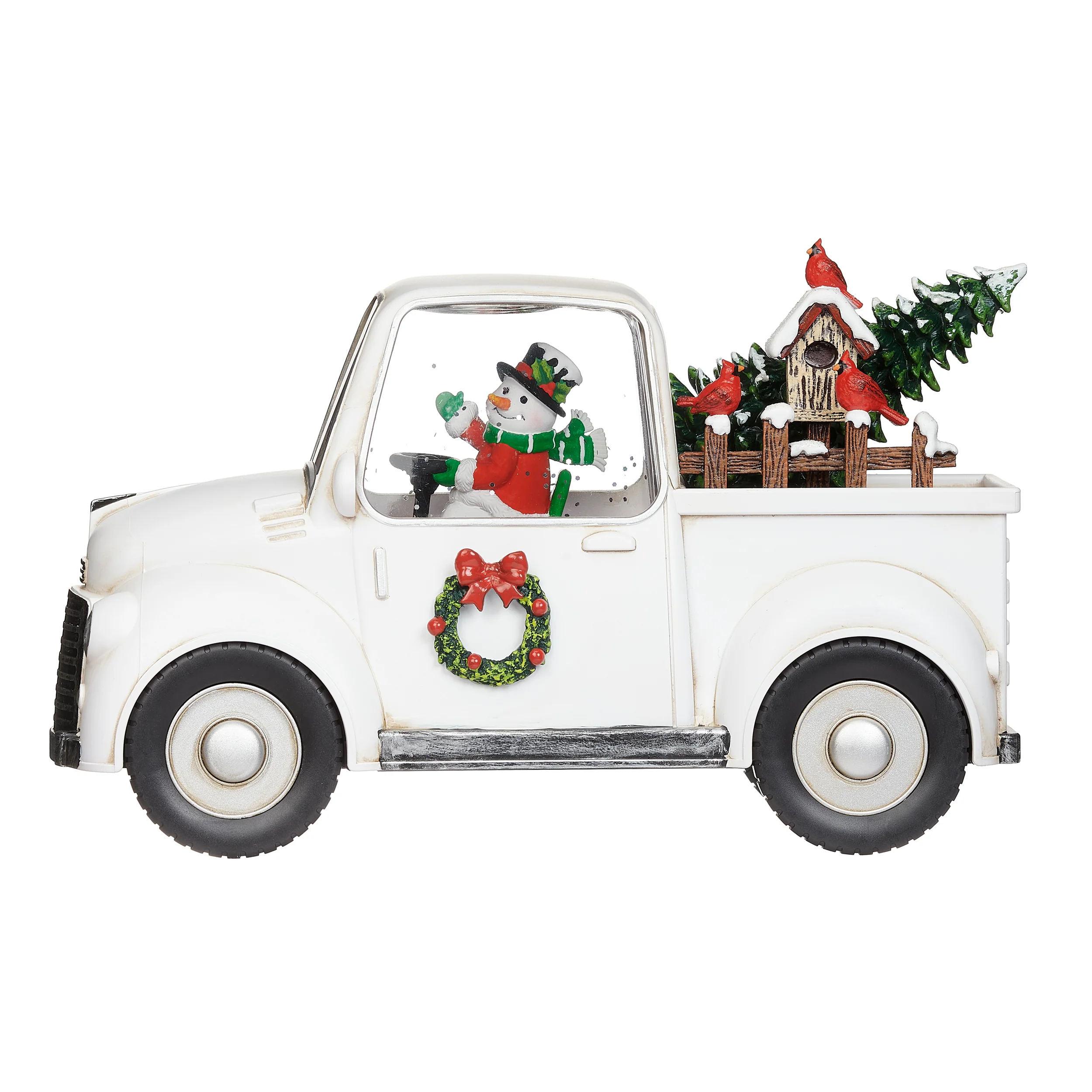 Confetti Lites Lighted Swirl White Truck with Snowman Driving & Cardinals on a Tree - Image 3