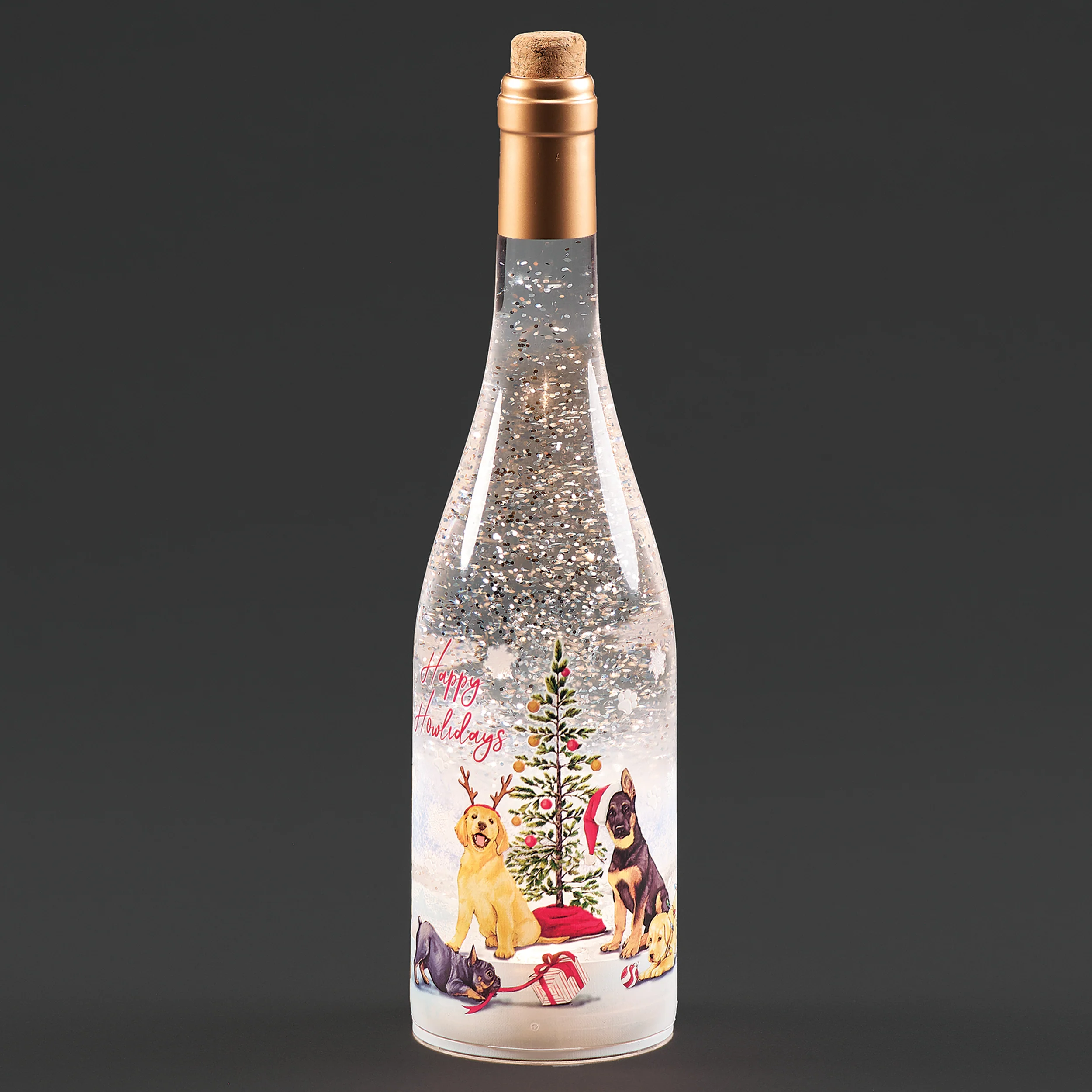 Confetti Lites Lighted Swirl Happy Howlidays Dog  Wine Bottle