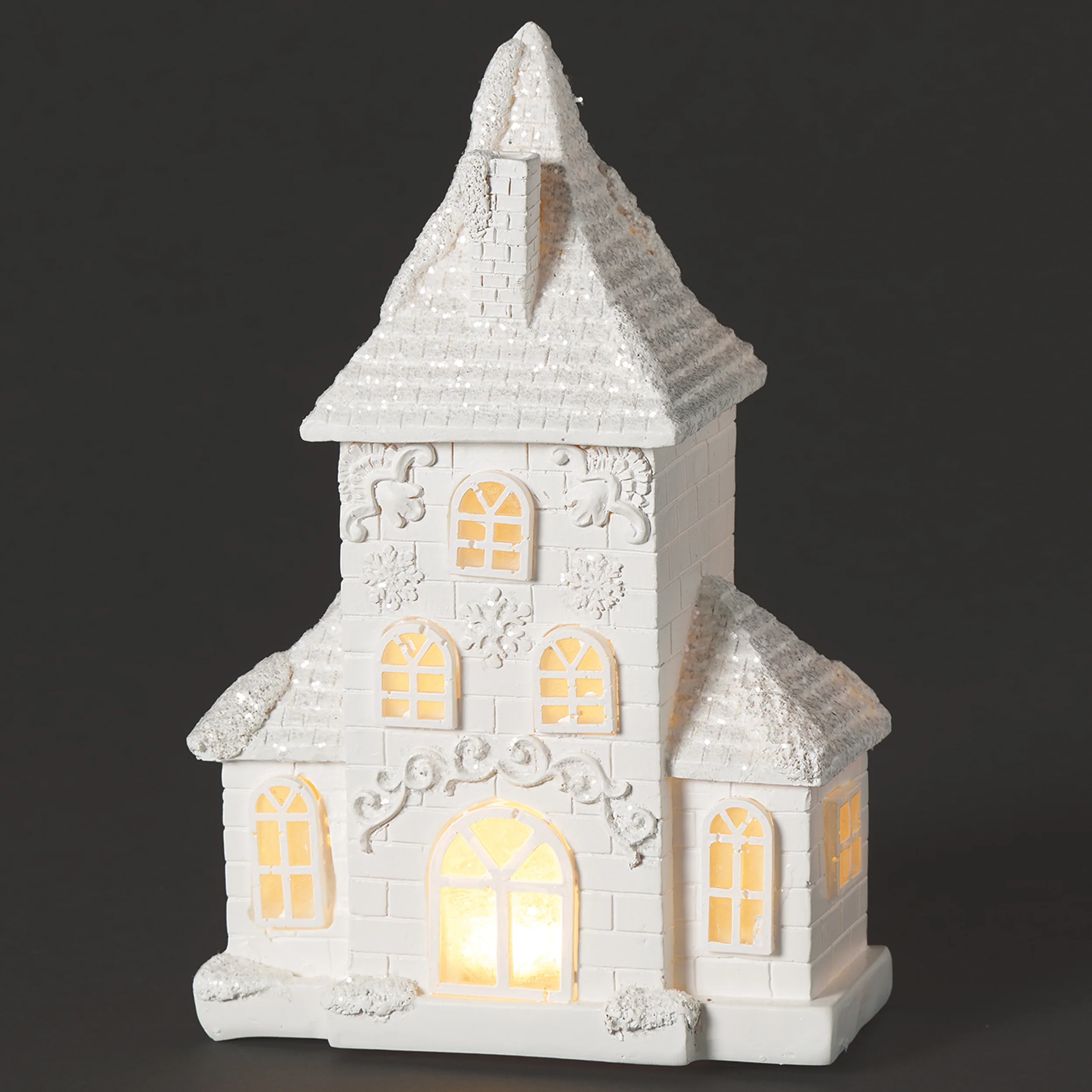 Lighted White Christmas Village Church