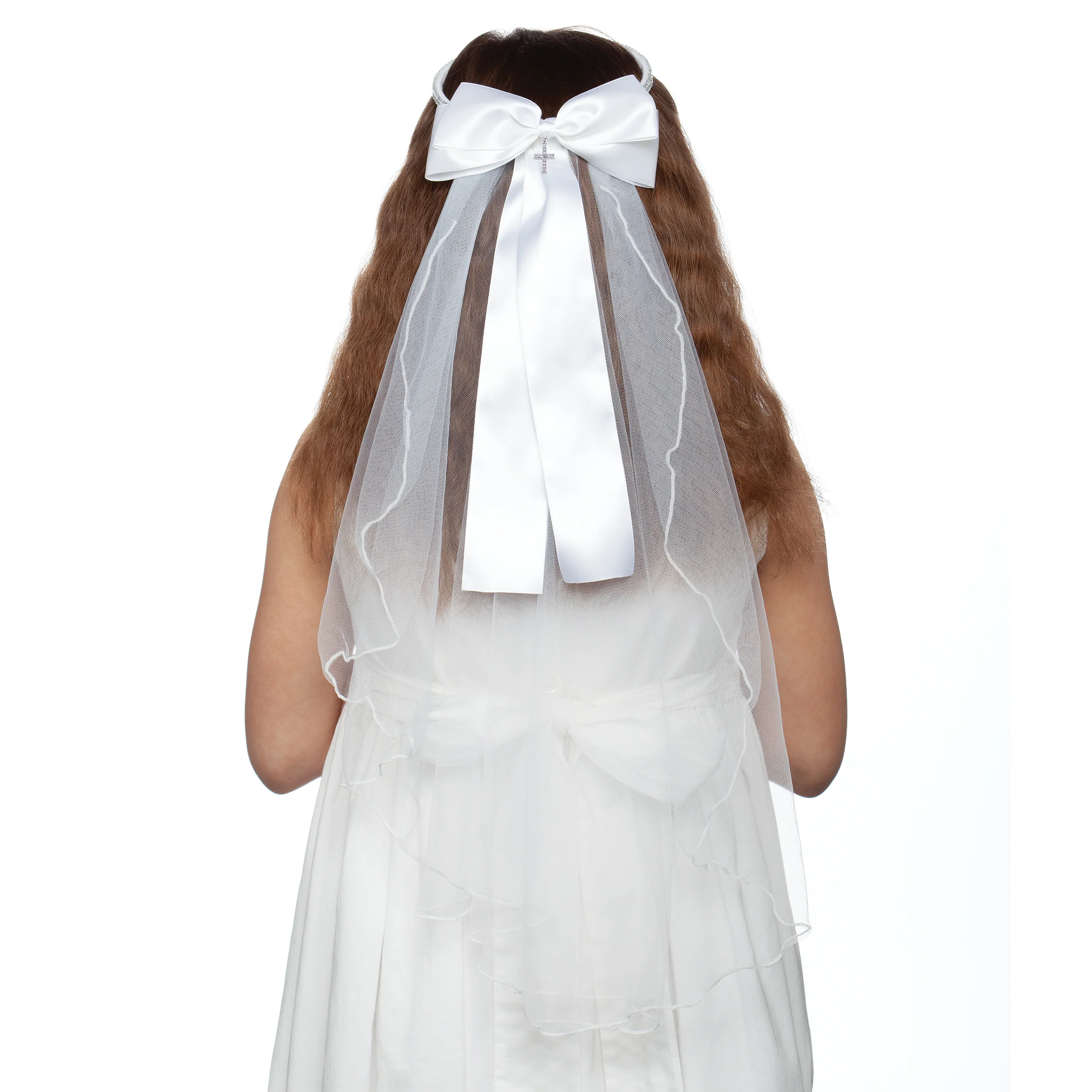 Olivia First Communion Veil with Rhinestone Band & Bow
