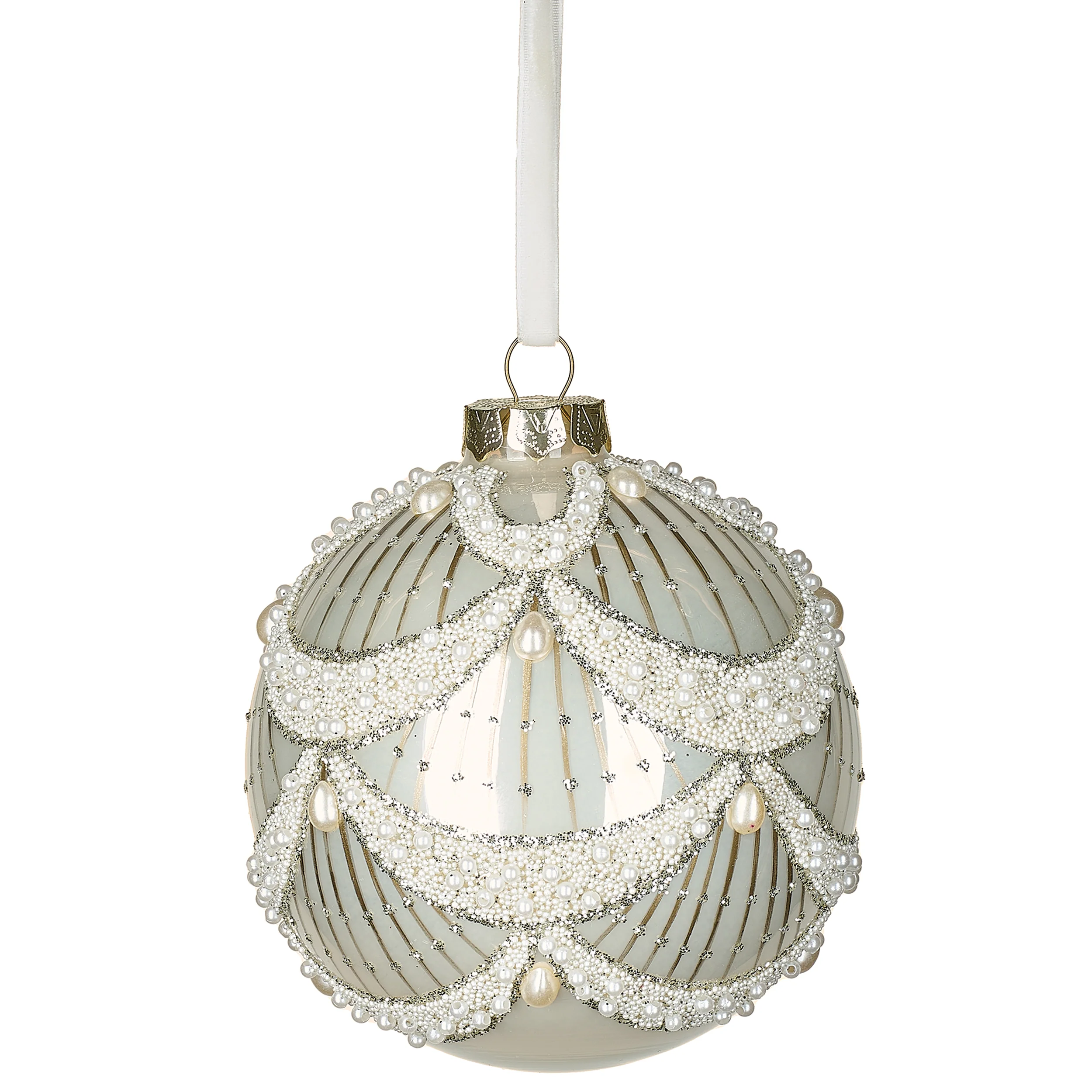 Pearl & Silver Ball Glass Ornament