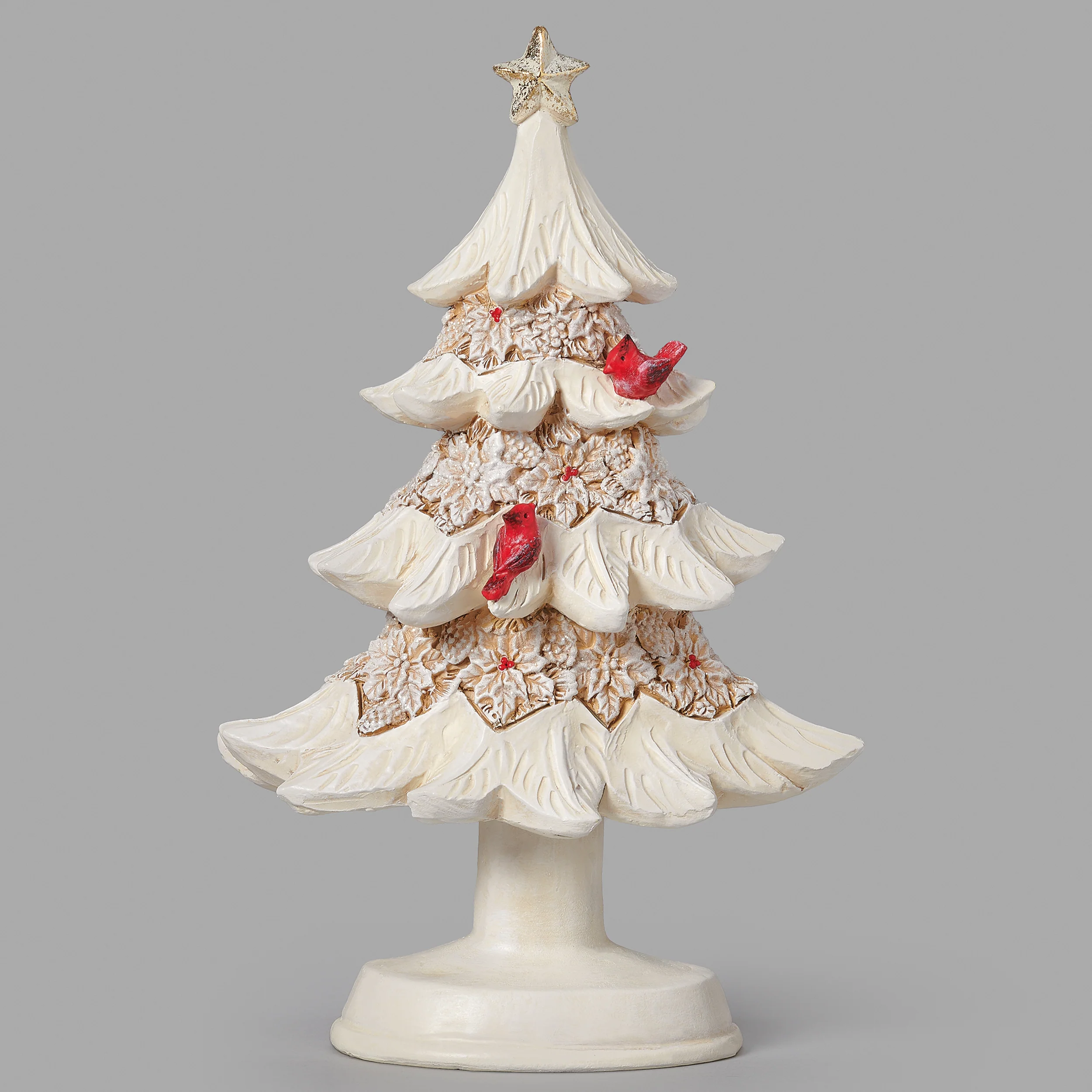 Poinsettia Tree with Cardinals & Berries