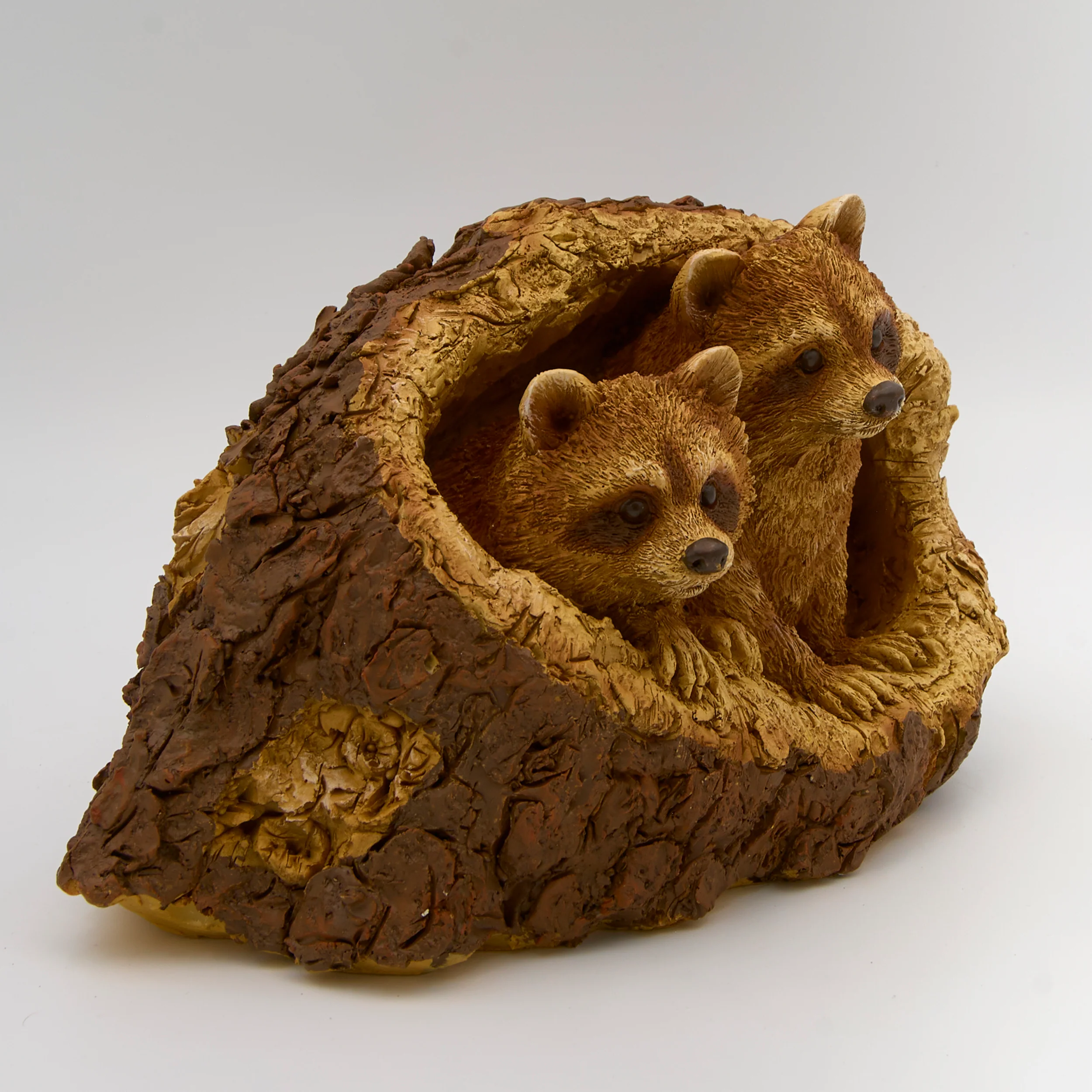 Raccoon Pair in Tree Trunk Garden Statue - Timber Tails Collection - Image 2