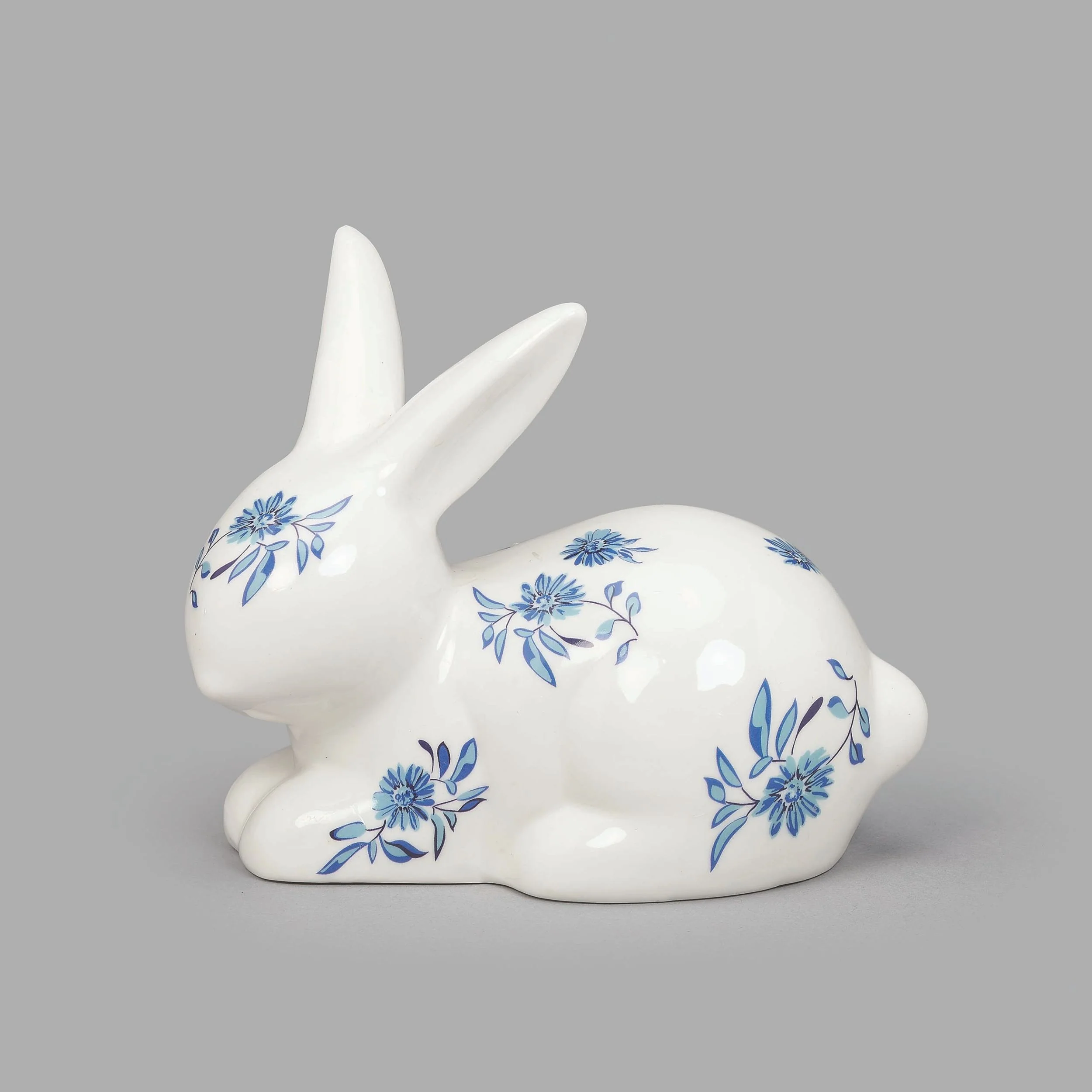 Laying Blue Willow Bunny Figure