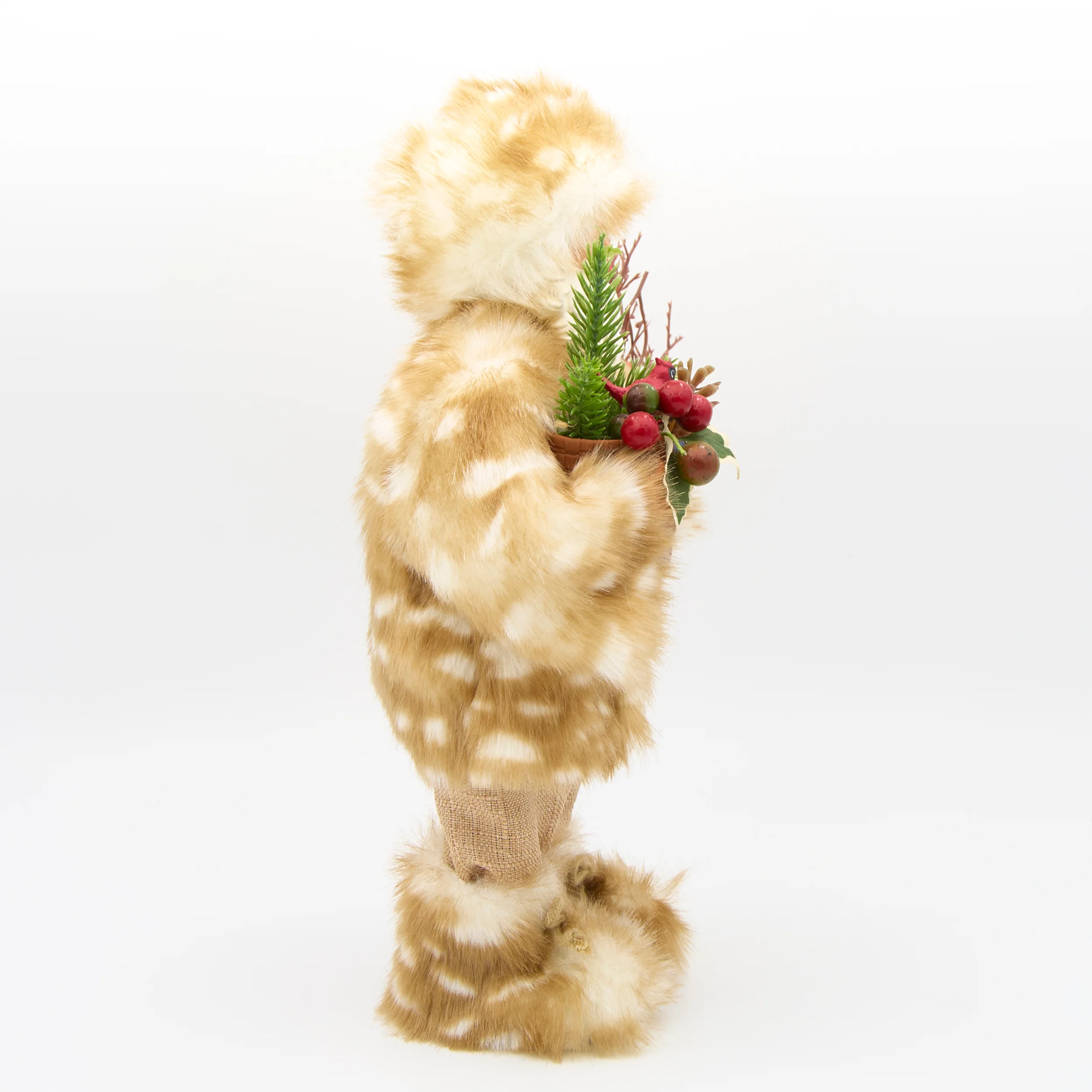 Santa in Fur Coat Figure with Berry Basket & Fur Boots - Image 2